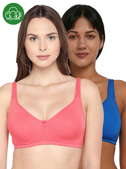 Inner Sense Women Bamboo Cotton Non-Wired Non Padded Bra-ISB057-SnorkalBlue_BrightPink