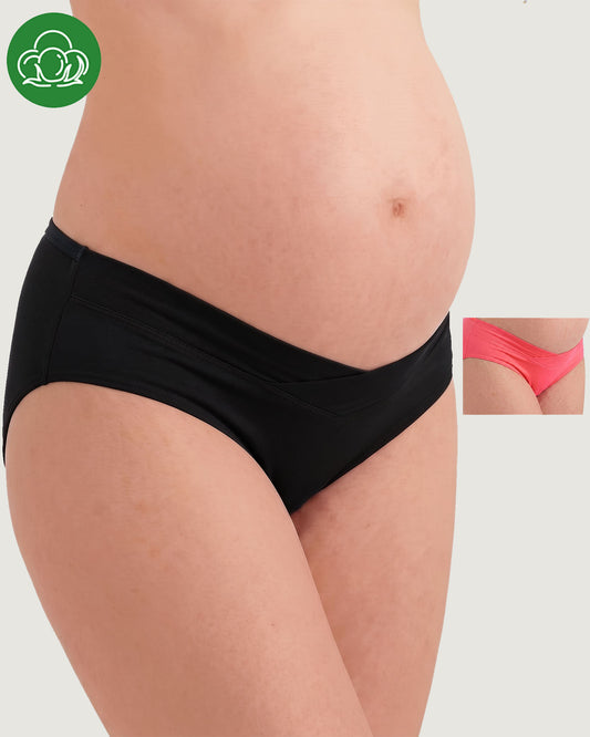 Organic Cotton Antimicrobial Maternity Panty-IMP102-Black_Bright Pink