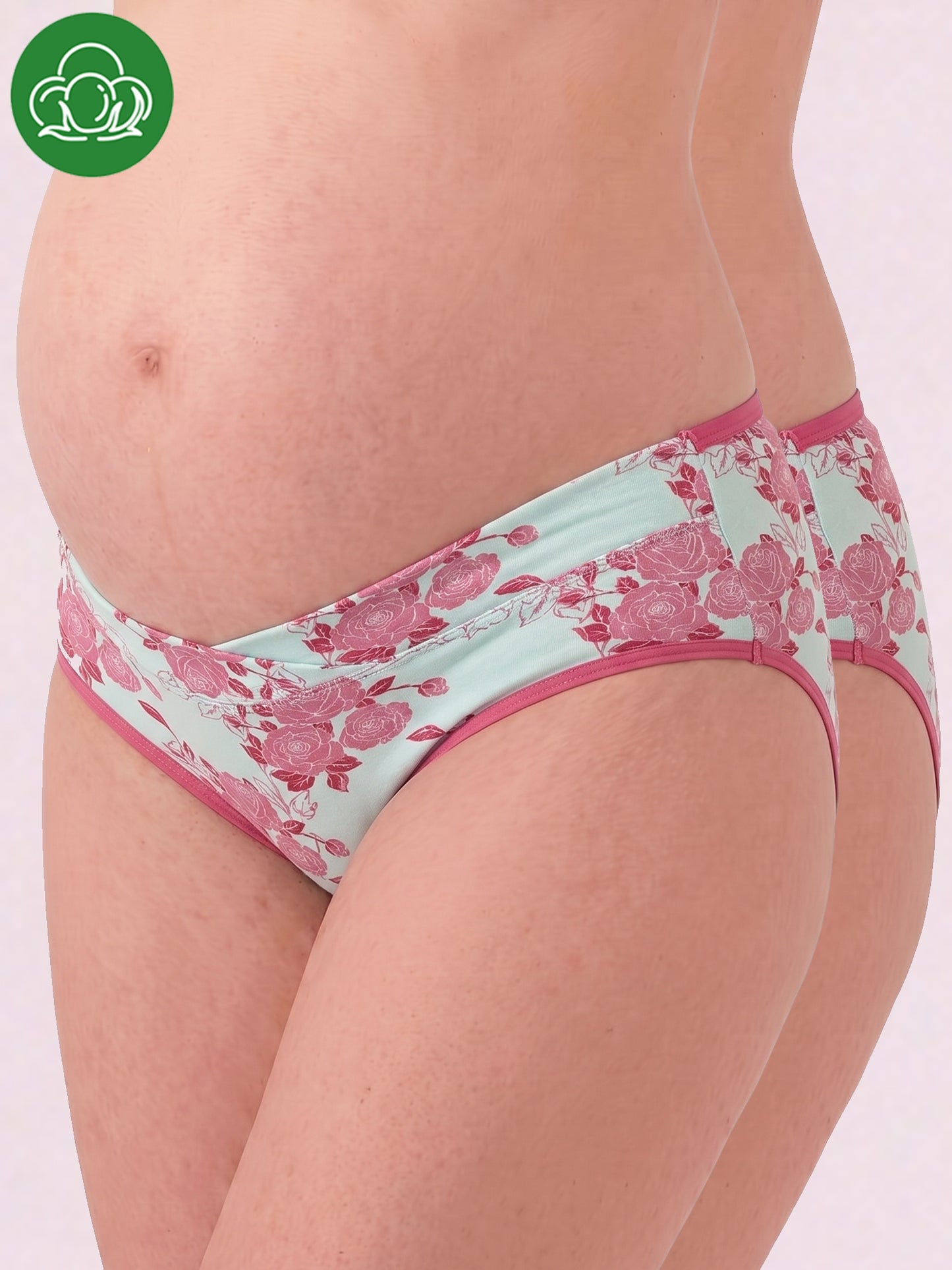 Organic Cotton Antimicrobial Maternity Panty-IMP102-Pink Floral Print_Pink Floral Print-