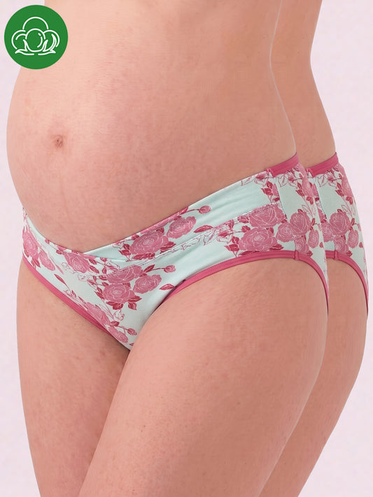 Organic Cotton Antimicrobial Maternity Panty-IMP102-Pink Floral Print_Pink Floral Print-