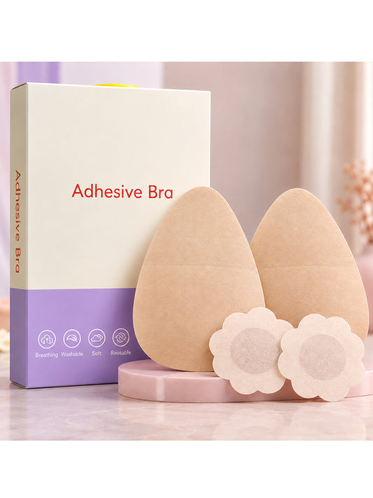 Inner Sense Pack of 2 Nude Pre-Cut Triangle Breast Lift Pasties with Nipple Pasties-BNP001