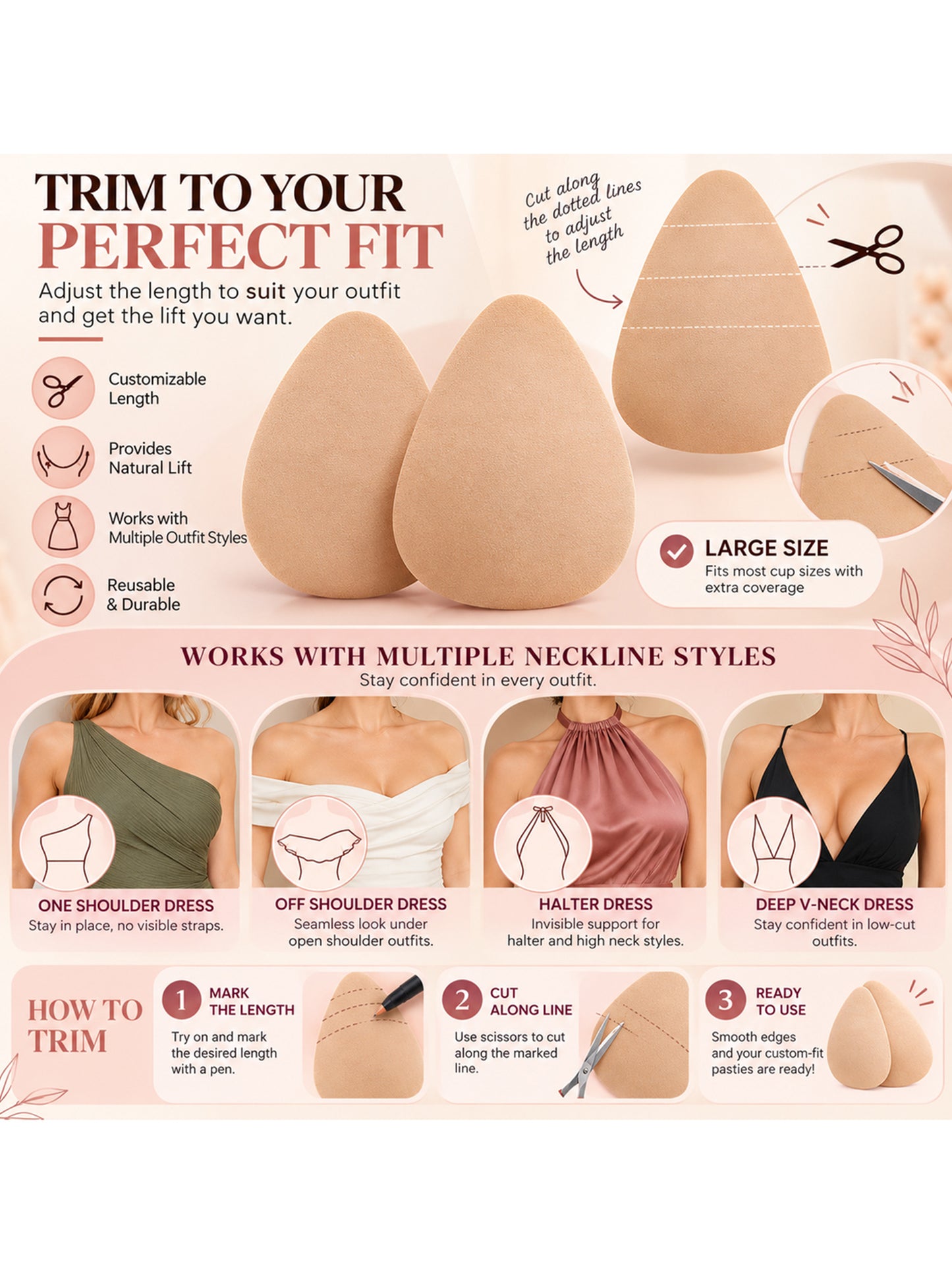 Inner Sense Pack of 2 Nude Pre-Cut Triangle Breast Lift Pasties with Nipple Pasties-BNP001