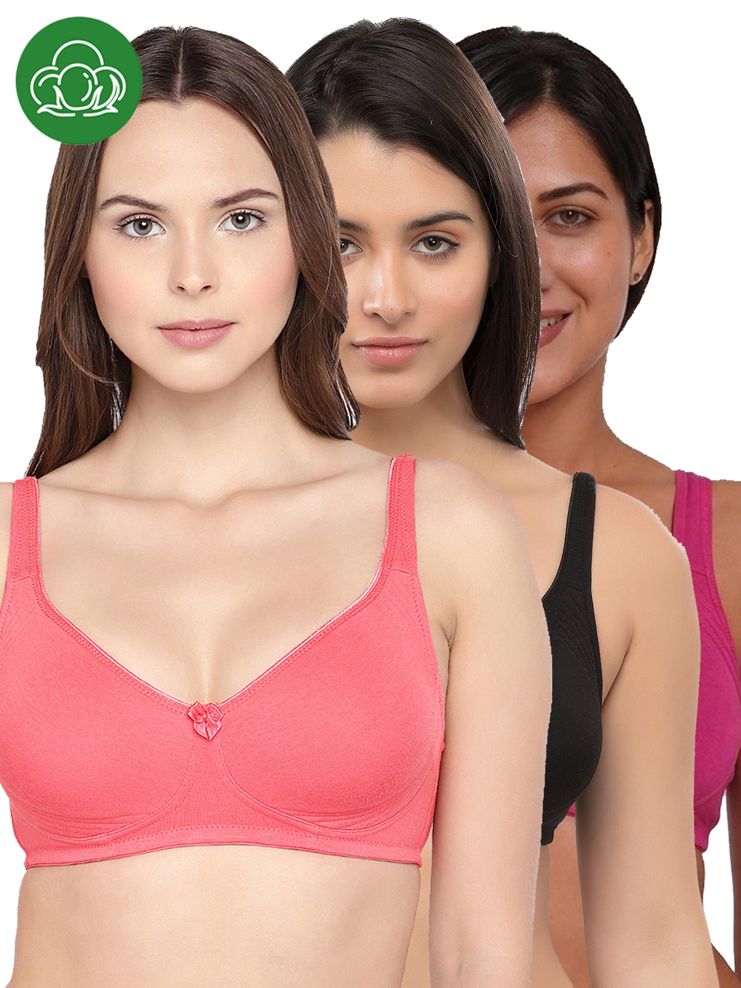 Inner Sense Women Bamboo Cotton Non-Wired Non Padded Bra-ISB057-Black_Bright Pink_Maroon