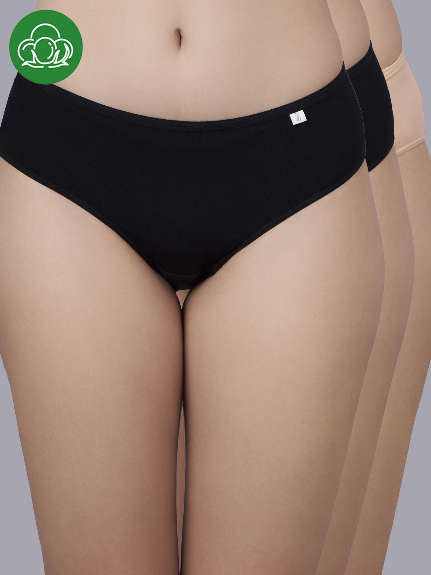 Inner Sense Women Bamboo Medium-Rise Pack of 3 Bikini Briefs-ISPB201-Black_Black_Skin-