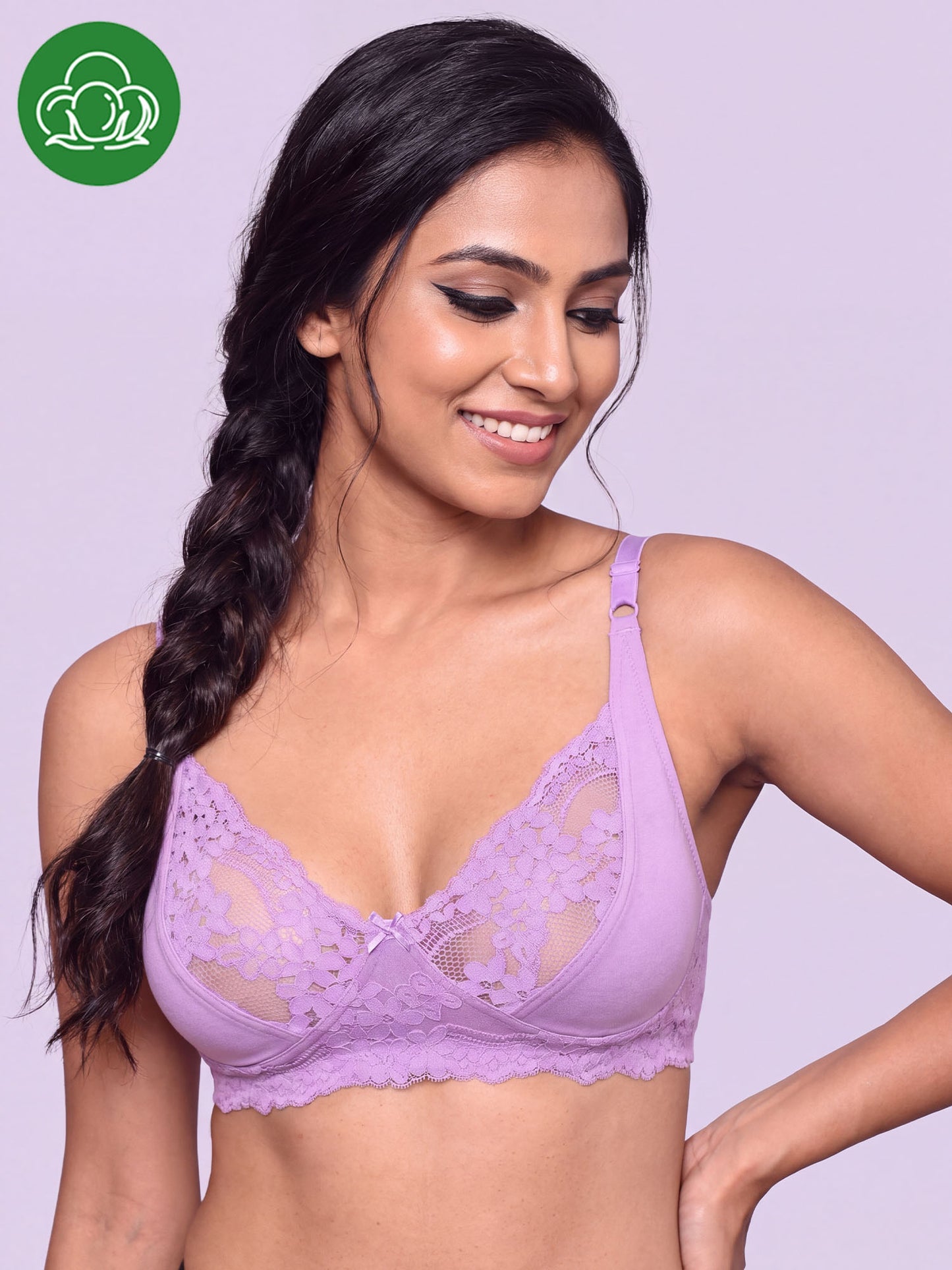 Inner Sense Bamboo Organic Cotton Laced non-Padded Bra- ISB019-Violet Tulle