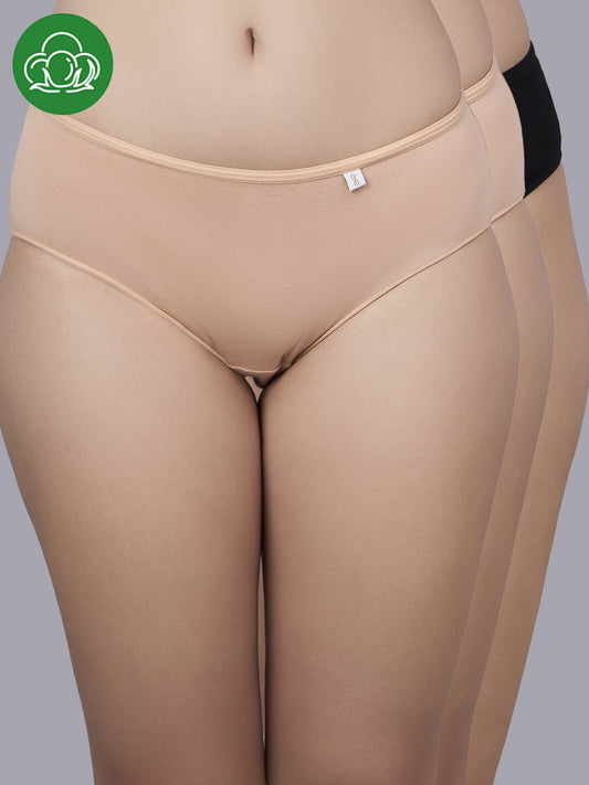 Inner Sense Women Bamboo Pack of 3 Hipster Briefs-ISPB203-Skin_Skin_Black
