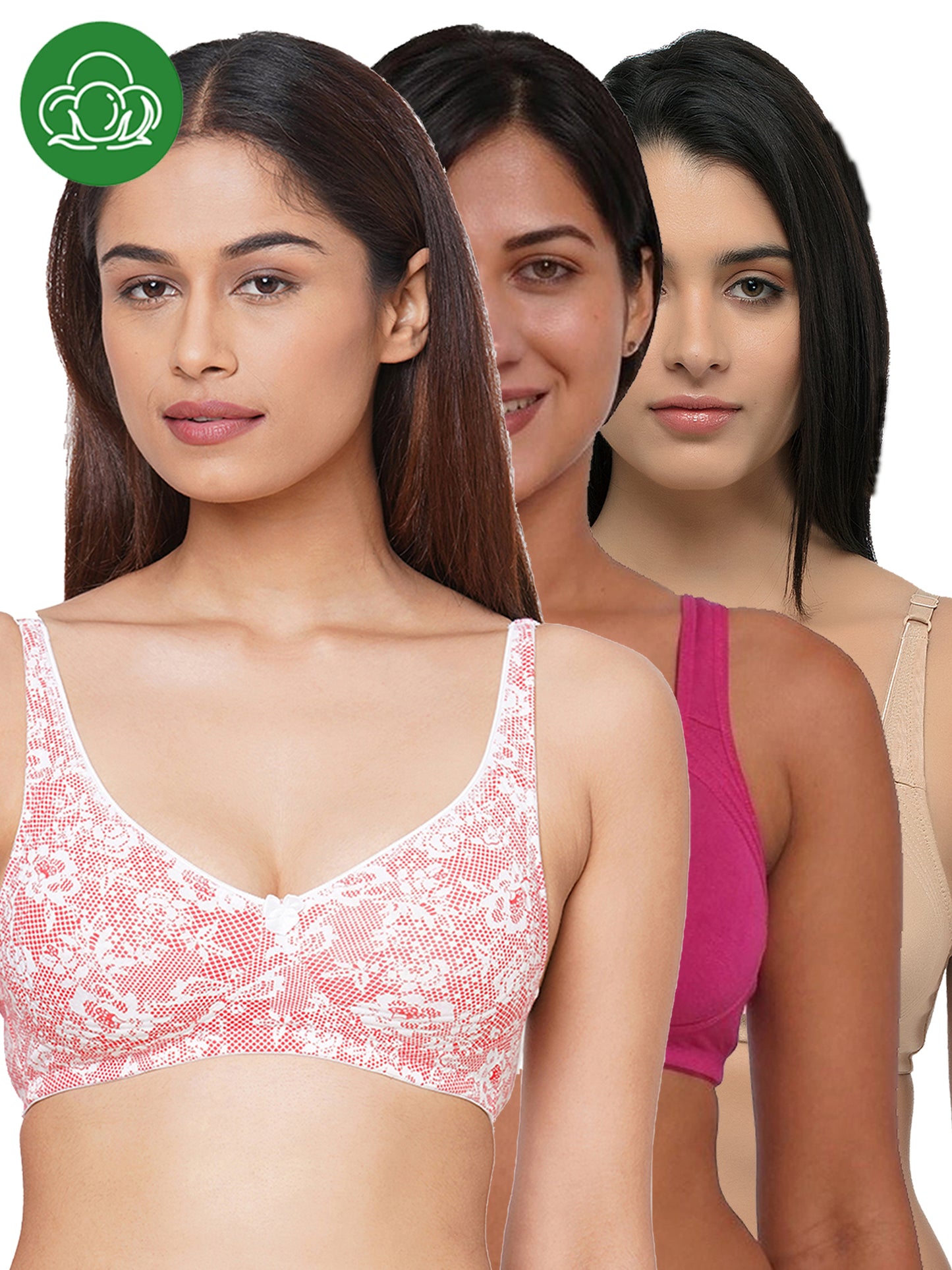 Inner Sense Women Bamboo Cotton Non-Wired Non Padded Bra-ISB057-Skin_Pink Lace Print_Maroon