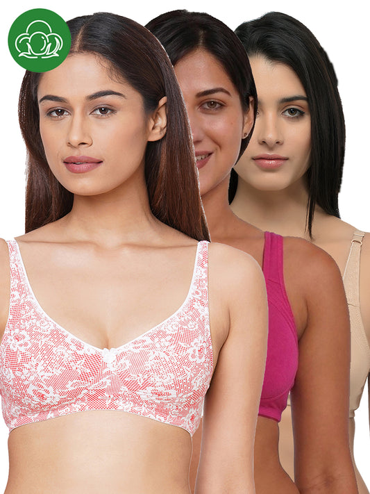 Inner Sense Women Bamboo Cotton Non-Wired Non Padded Bra-ISB057-Skin_Pink Lace Print_Maroon