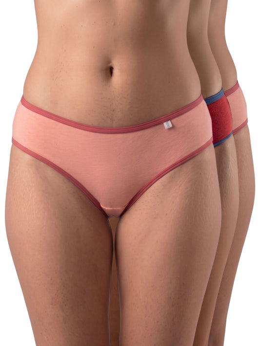 Inner Sense Women Bamboo Medium-Rise Pack of 3 Bikini Briefs-ISP040-PeachyPink_PeachyPink_Pointsetia