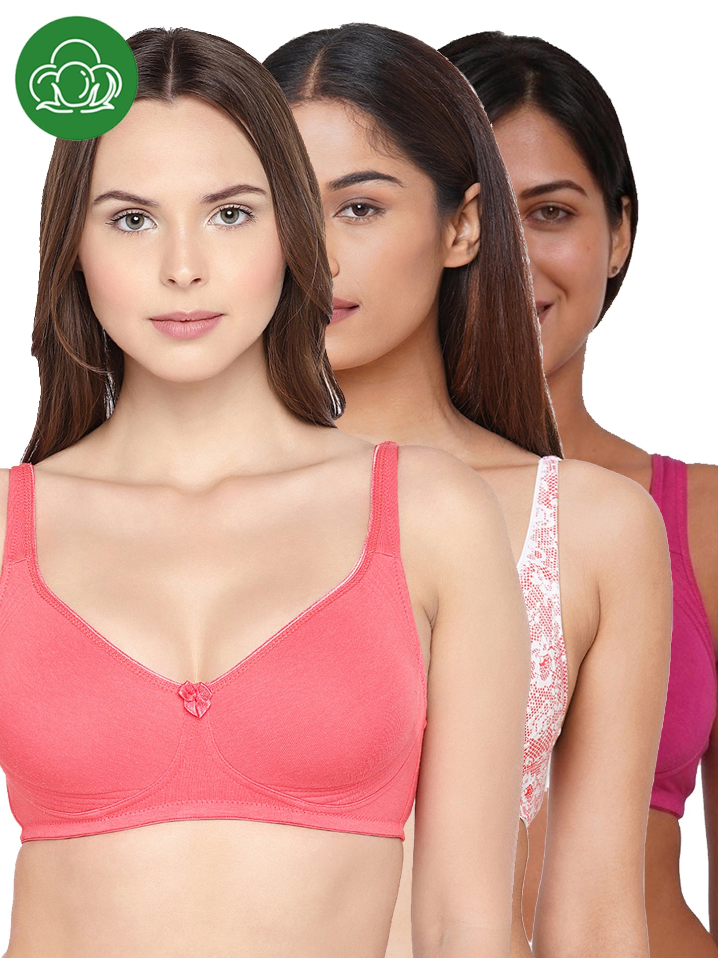 Inner Sense Women Bamboo Cotton Non-Wired Non Padded Bra-ISB057-Bright Pink_Pink Lace Print_Maroon