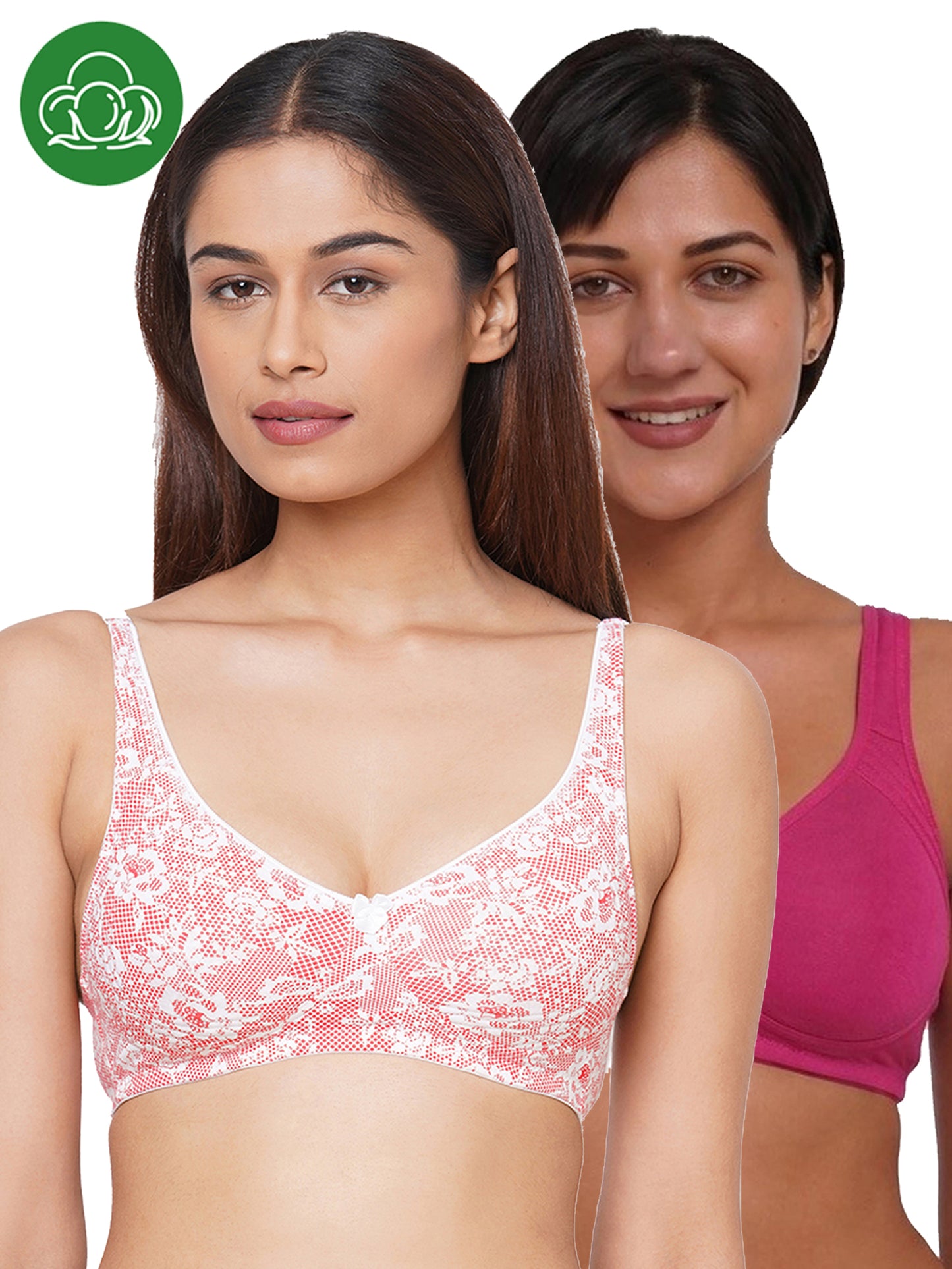 Inner Sense Women Bamboo Cotton Non-Wired Non Padded Bra-ISB057-Maroon_Pink Lace Print