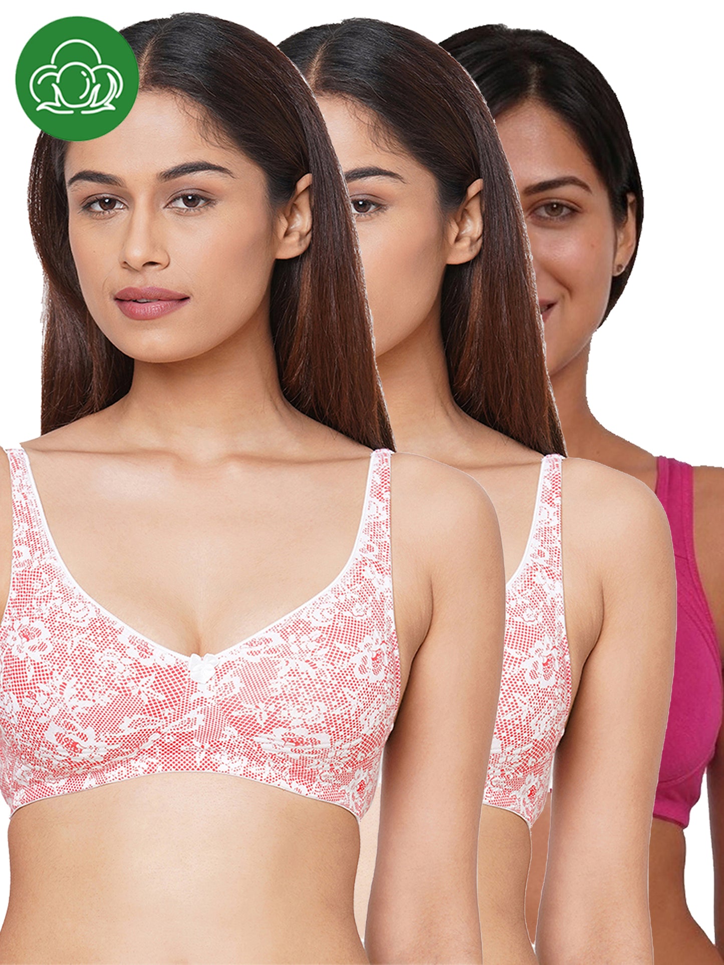 Inner Sense Women Bamboo Cotton Non-Wired Non Padded Bra-ISB057-Pink Lace Print_Pink Lace Print_Maroon