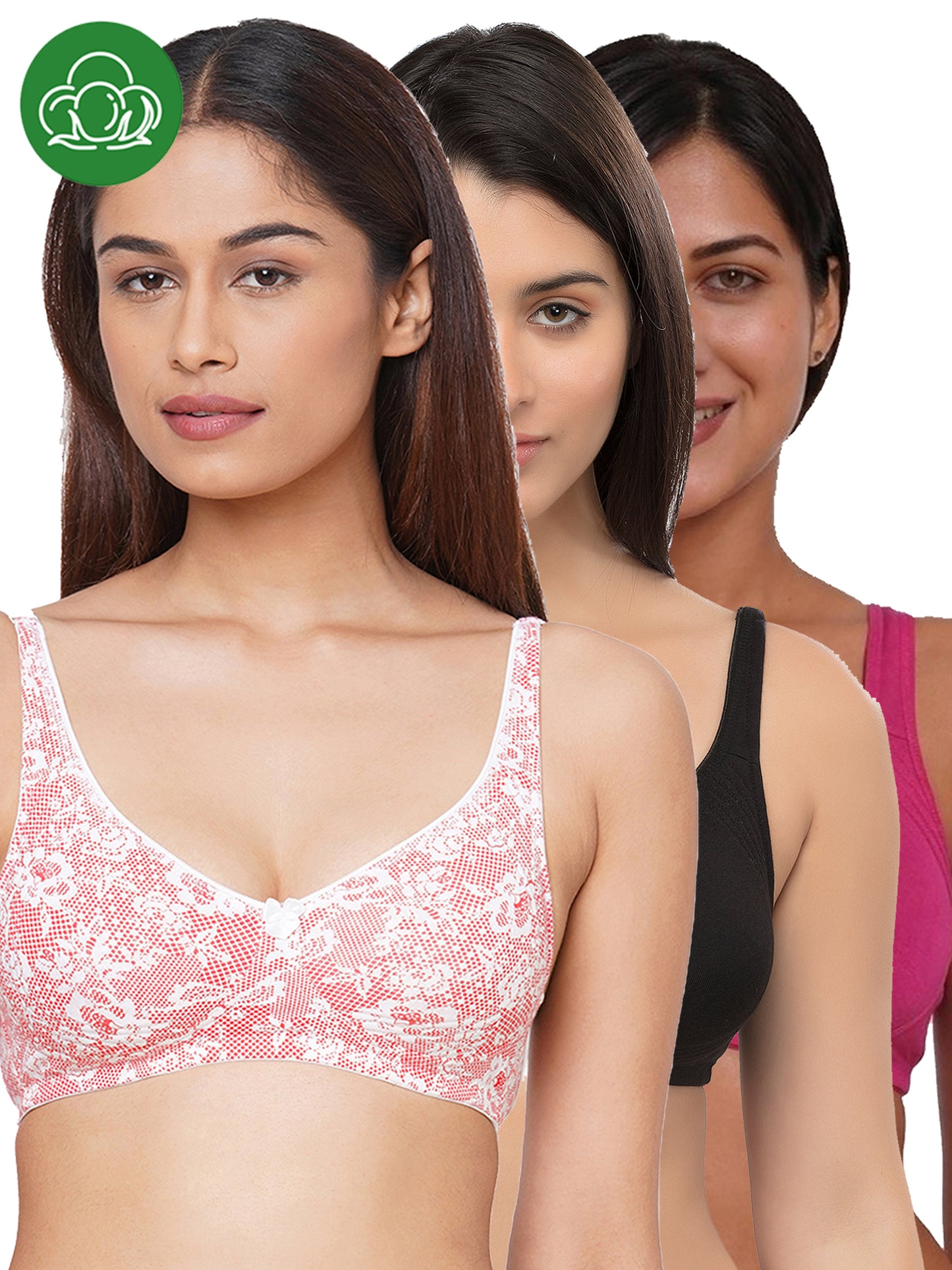 Inner Sense Women Bamboo Cotton Non-Wired Non Padded Bra-ISB057-Black_Pink Lace Print_Maroon