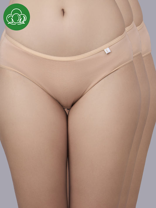 Inner Sense Women Bamboo Medium-Rise Pack of 3 Bikini Briefs-ISPB201-3Skin