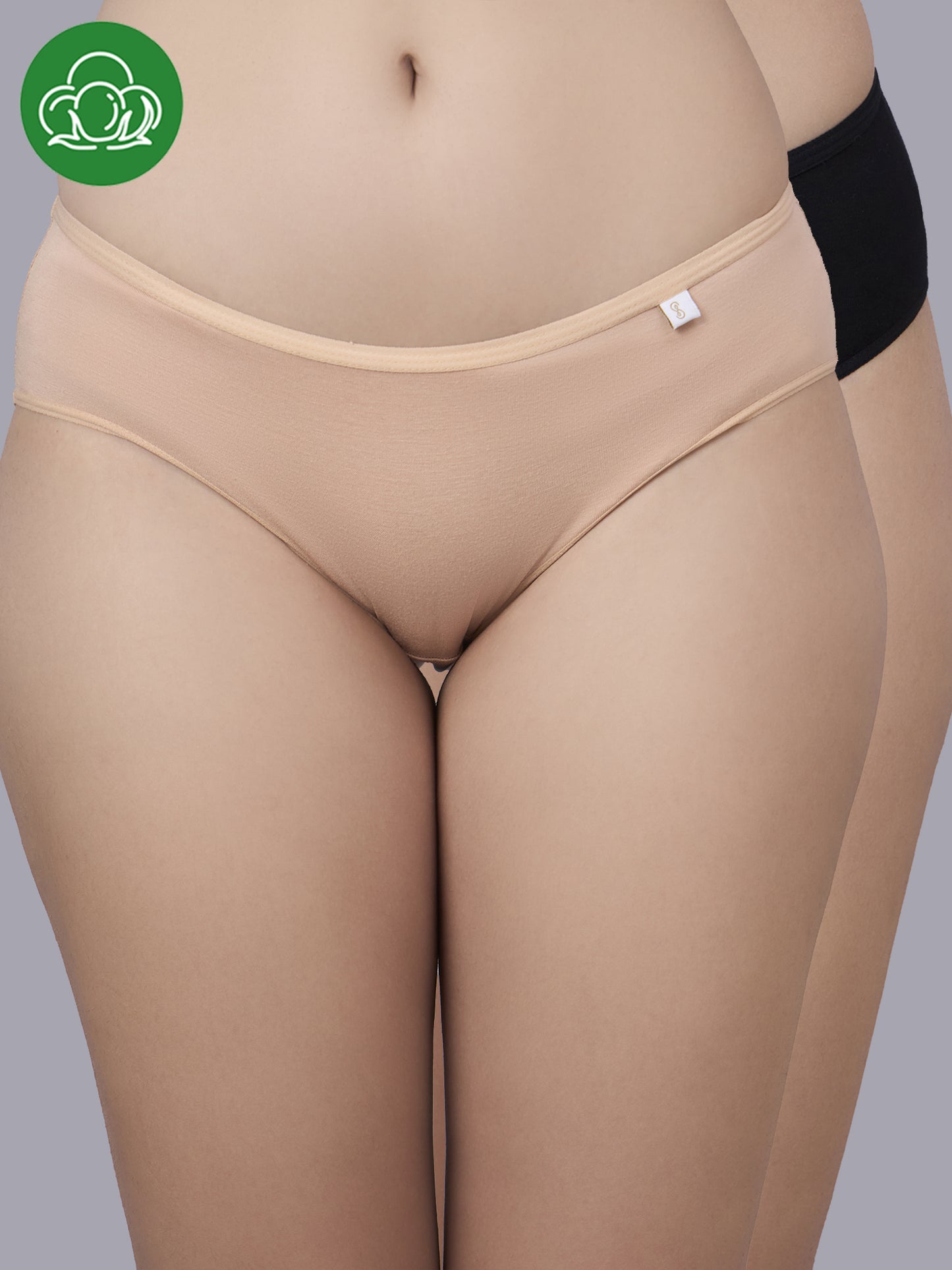 Inner Sense Women Bamboo Medium-Rise Pack of 2 Bikini Briefs-ISPB201-Skin_Black