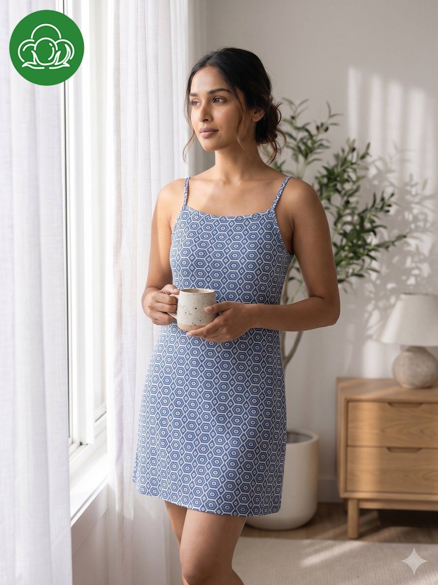 Inner Sense Bamboo Organic Cotton Nightdress-ISL065-Aqua Print