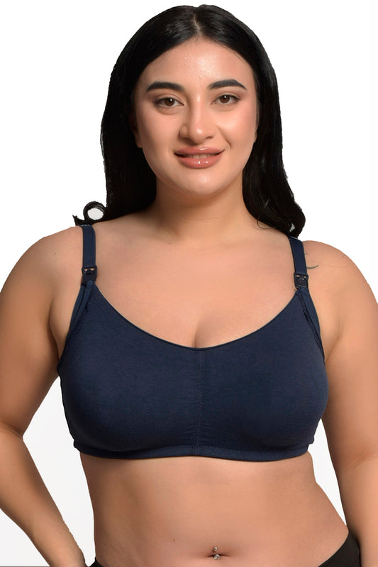 Plus Size Navy Organic Cotton Bamboo Nursing Bra with Removable pads