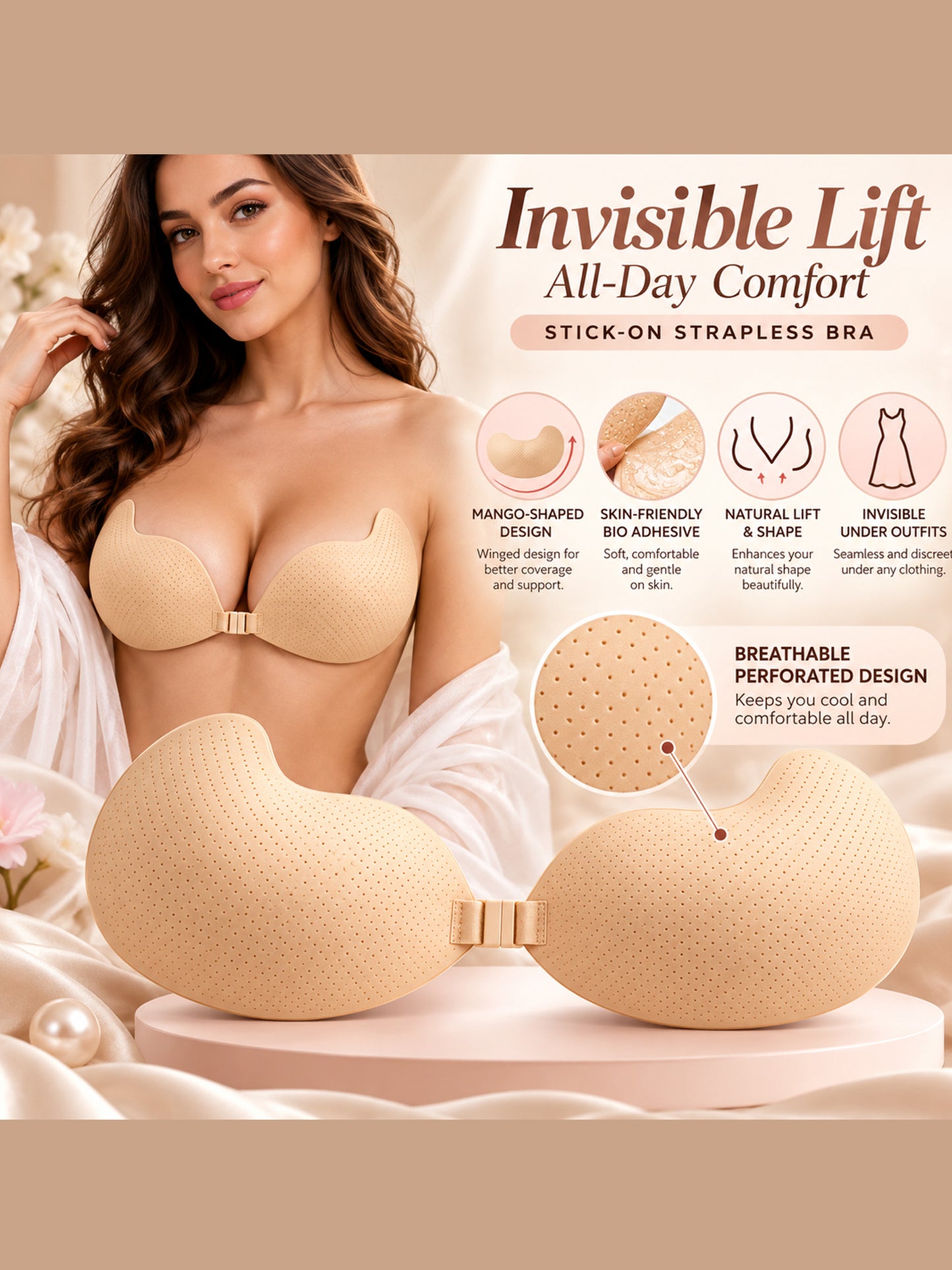 Inner Sense Lightly Padded Seamless Strapless Stick-On Bra-FBR001