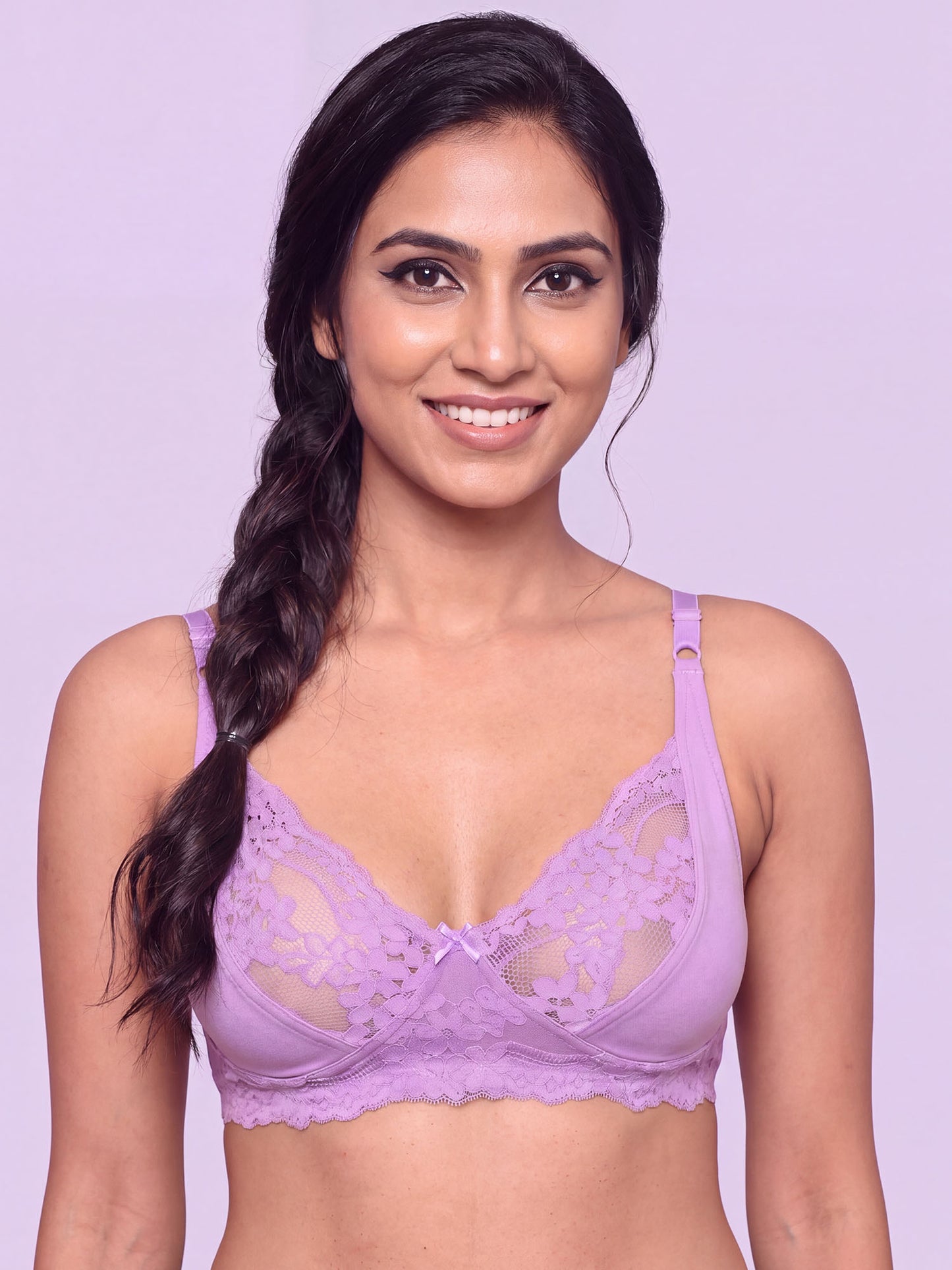 Inner Sense Bamboo Organic Cotton Laced non-Padded Bra- ISB019-Violet Tulle