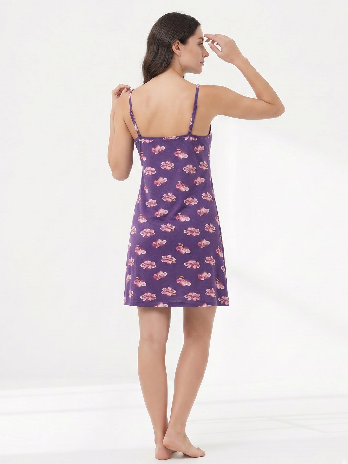 Inner Sense Bamboo Organic Cotton Nightdress-ISL068-Purple Flower