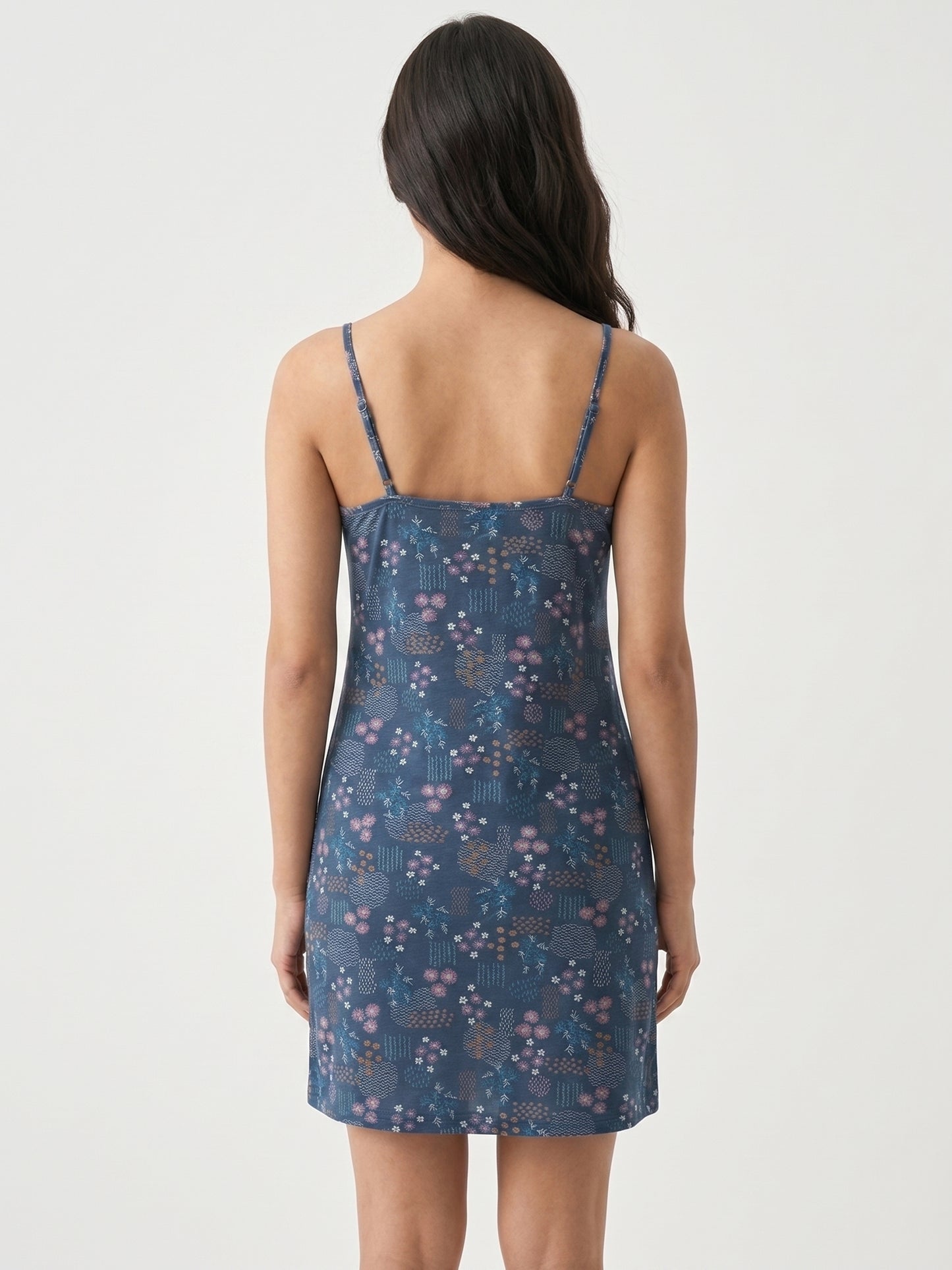 Inner Sense Bamboo Organic Cotton Nightdress-ISL069-Navy Flower