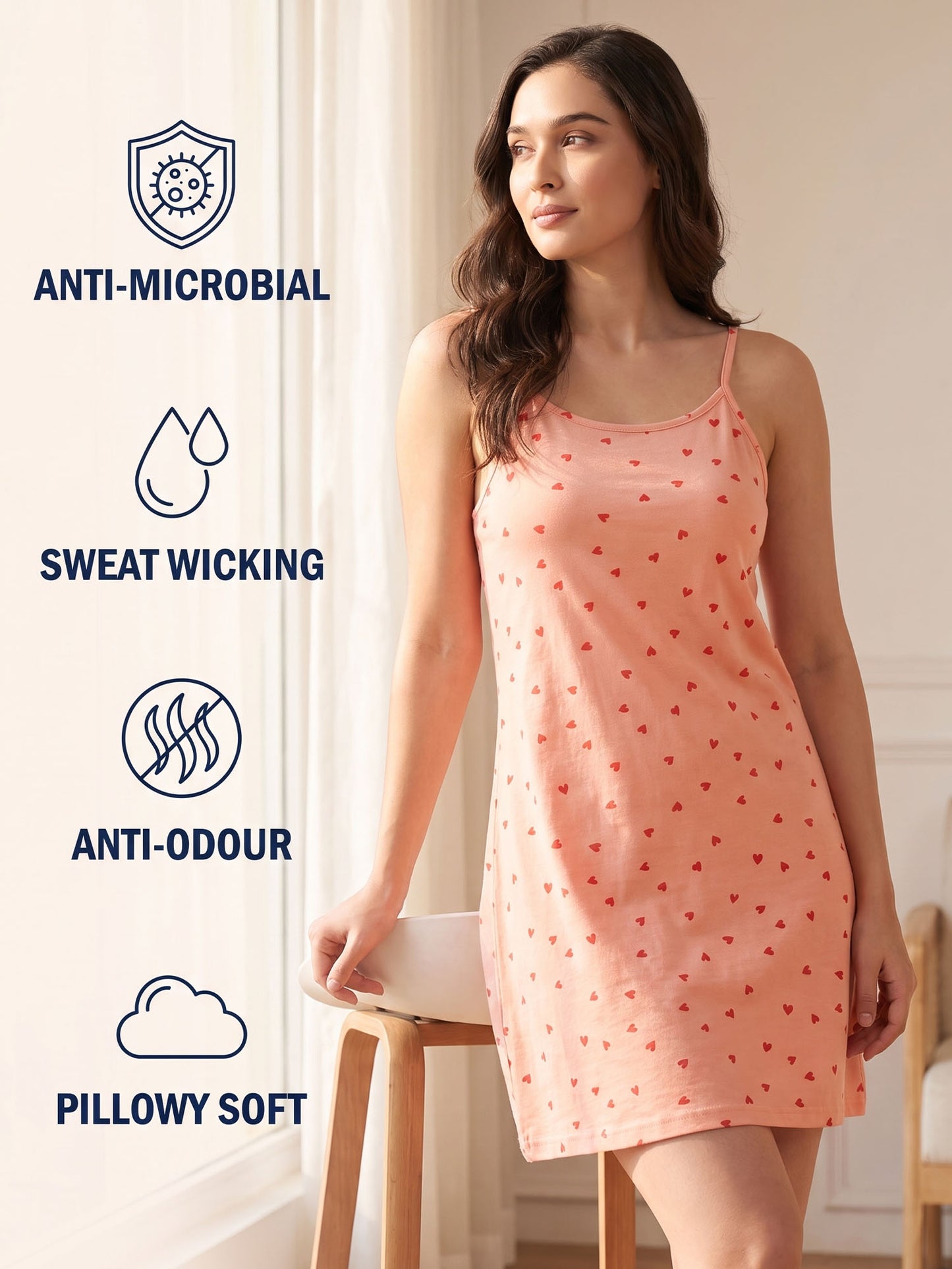Inner Sense Bamboo Organic Cotton Nightdress-ISL072-Hearts