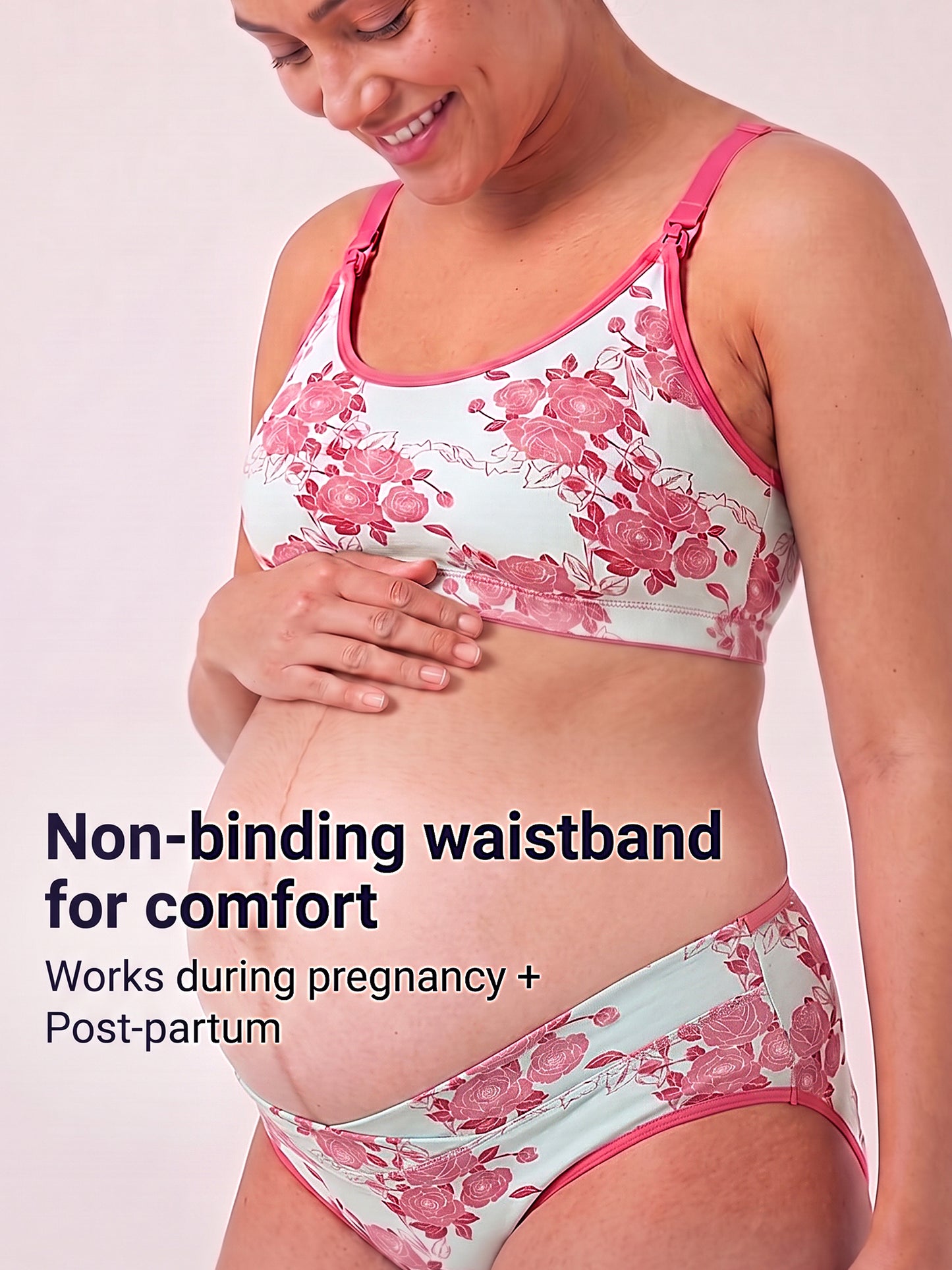 Organic Cotton Antimicrobial Maternity Panty-IMP102-Pink Floral Print_Pink Floral Print-