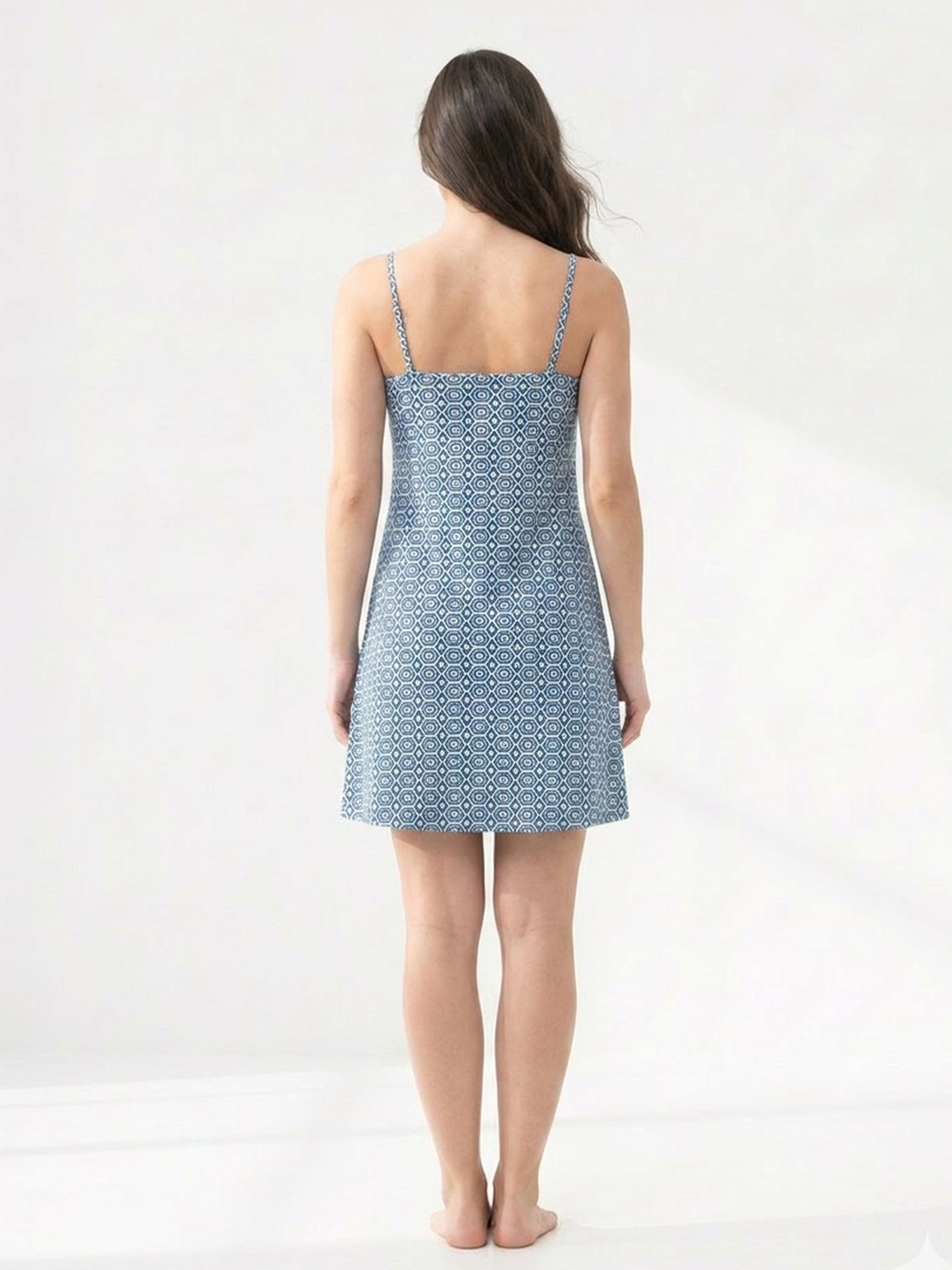 Inner Sense Bamboo Organic Cotton Nightdress-ISL065-Aqua Print