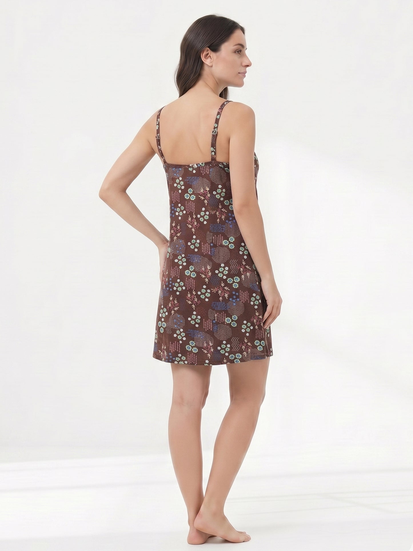Inner Sense Bamboo Organic Cotton Nightdress-ISL067-Brown Print