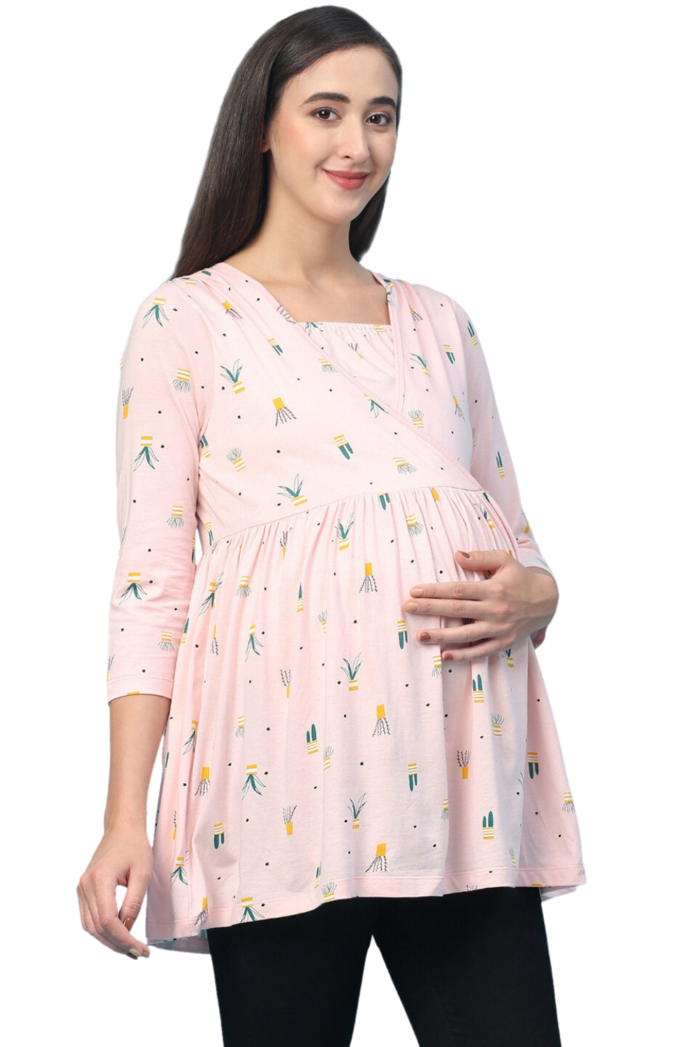 Organic Healthy Full Sleeves Maternity Top_ISML008-Pink Dogwood