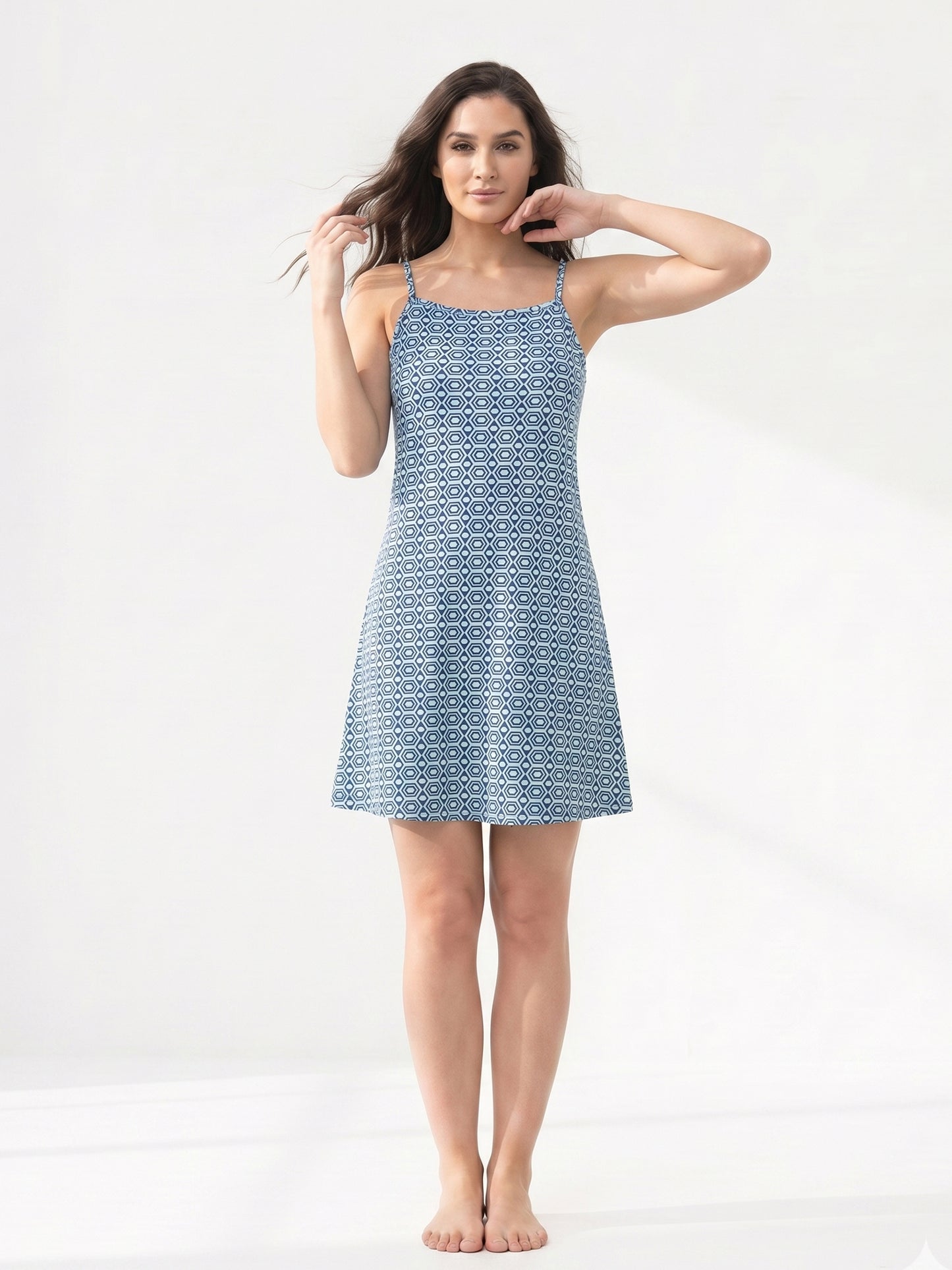 Inner Sense Bamboo Organic Cotton Nightdress-ISL065-Aqua Print