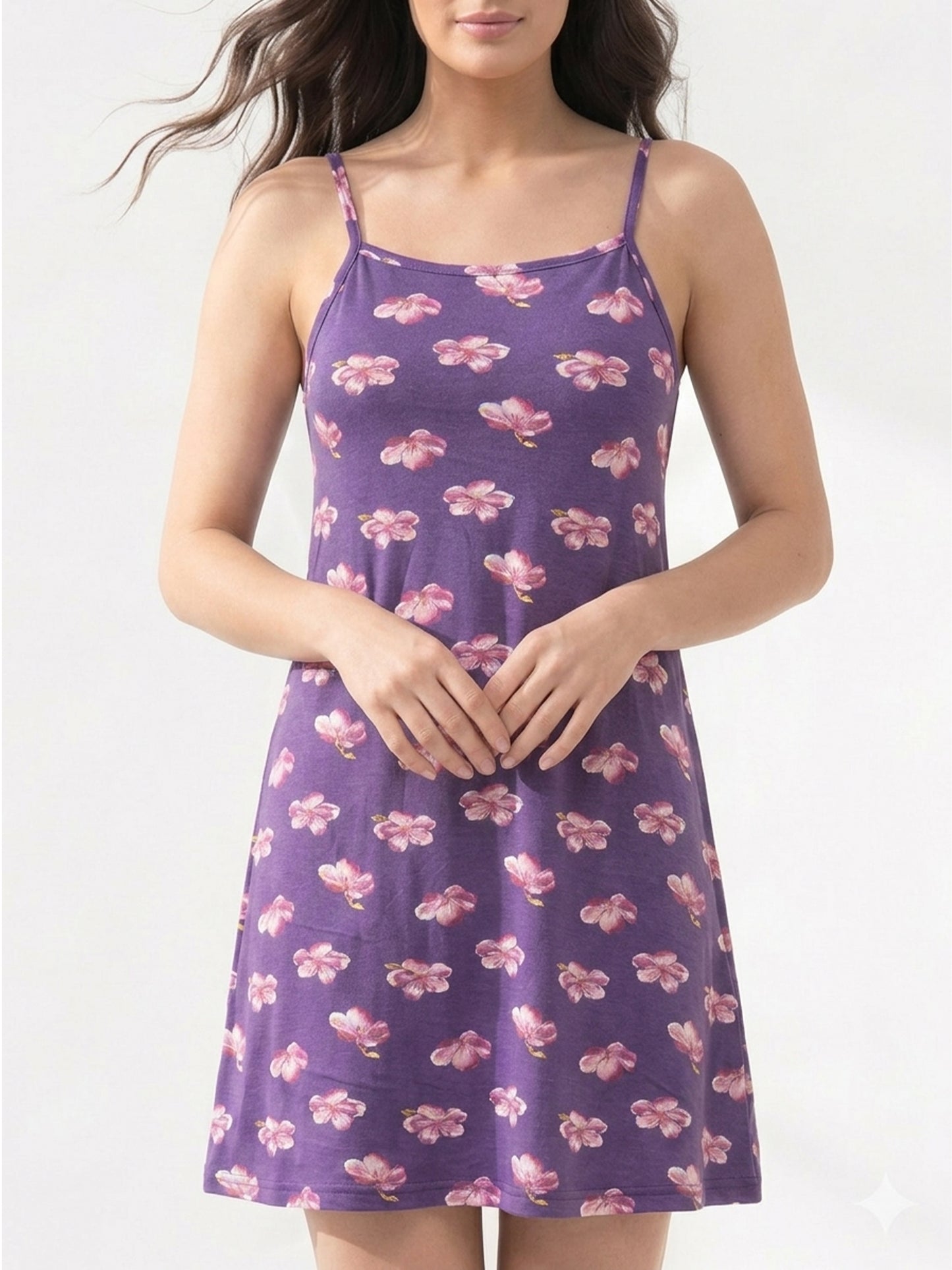 Inner Sense Bamboo Organic Cotton Nightdress-ISL068-Purple Flower