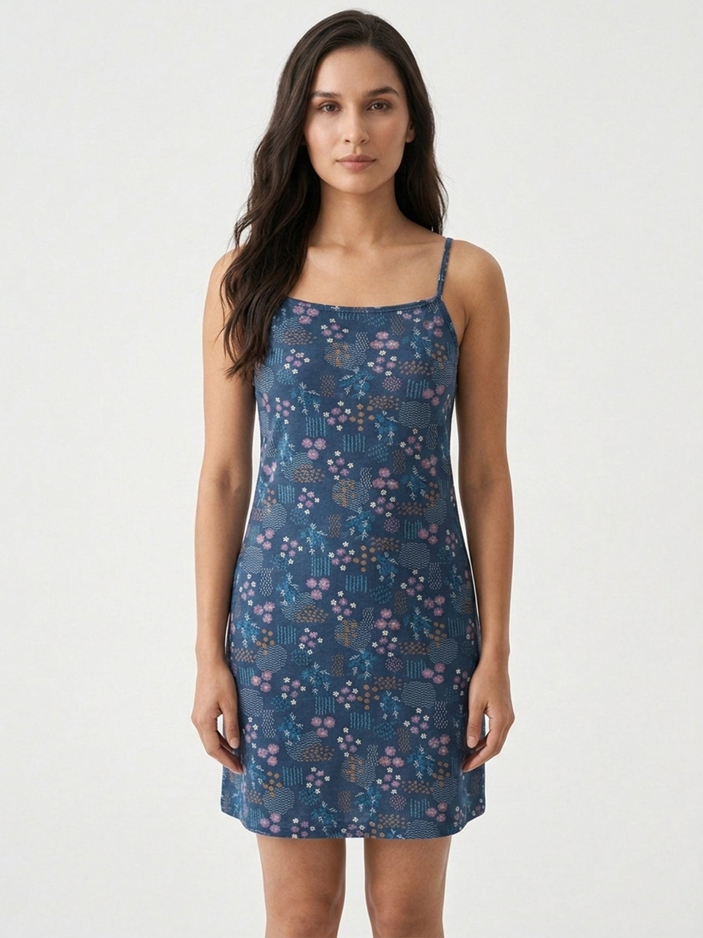 Inner Sense Bamboo Organic Cotton Nightdress-ISL069-Navy Flower