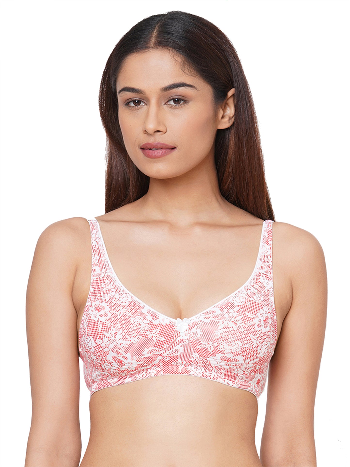 Inner Sense Women Bamboo Cotton Non-Wired Non Padded Bra-ISB057-Maroon_Maroon_Pink Lace Print