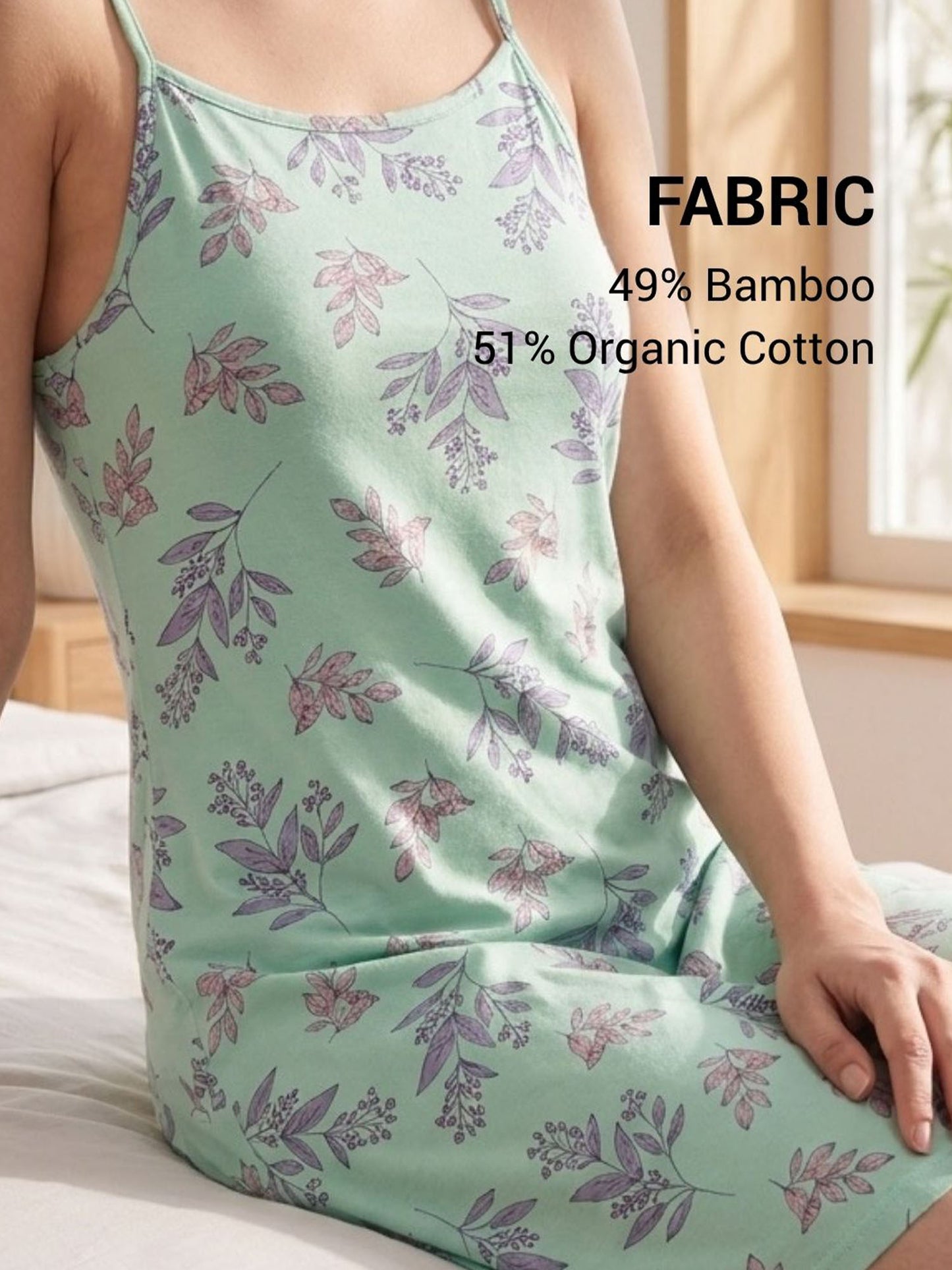 Inner Sense Bamboo Organic Cotton Nightdress-ISL071-Leafy