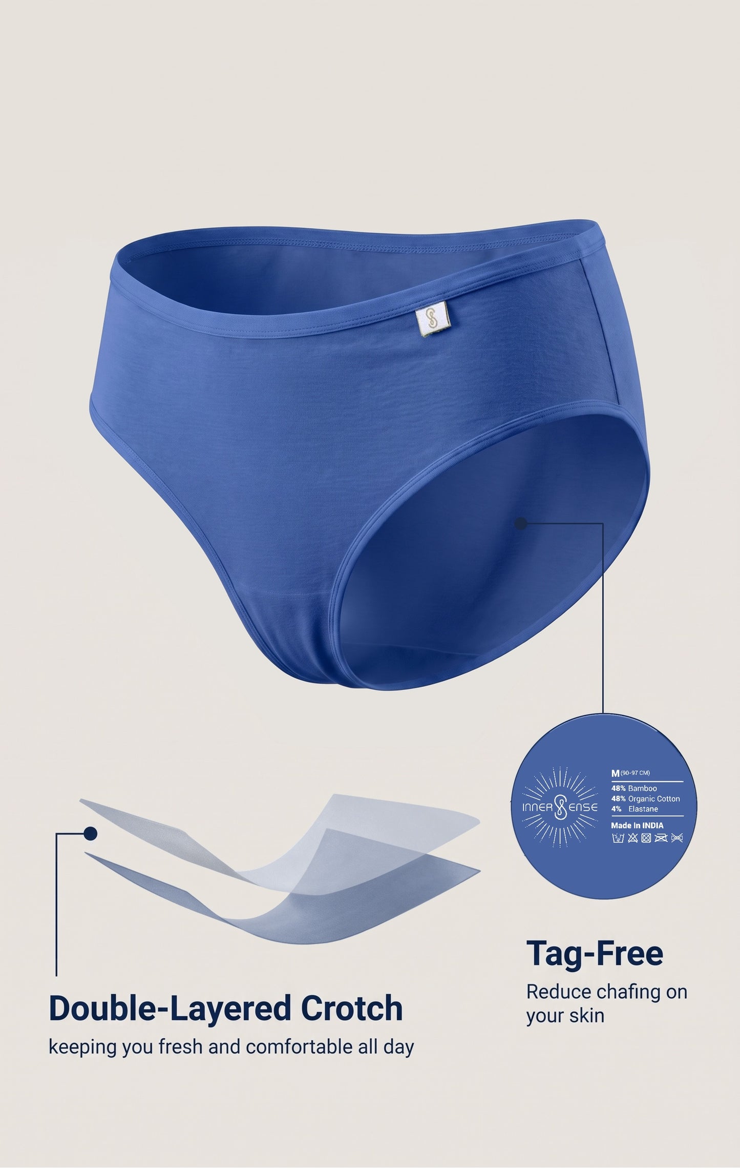 Inner Sense Women Bamboo Medium-Rise Pack of 3 Bikini Briefs-ISP039-3Snokal Blue