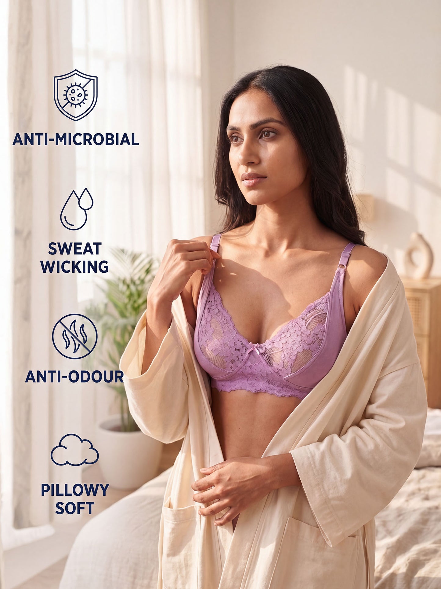 Inner Sense Bamboo Organic Cotton Laced non-Padded Bra- ISB019-Violet Tulle