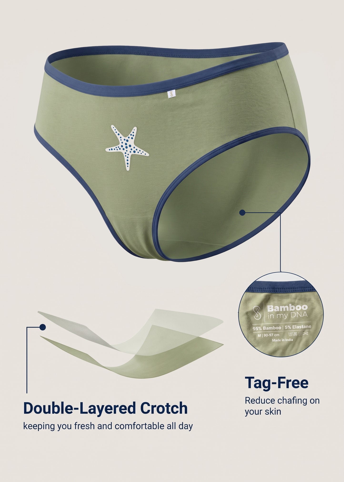 Inner Sense Women Bamboo Medium-Rise Pack of 3 Bikini Briefs-ISPB202-3Avocado-
