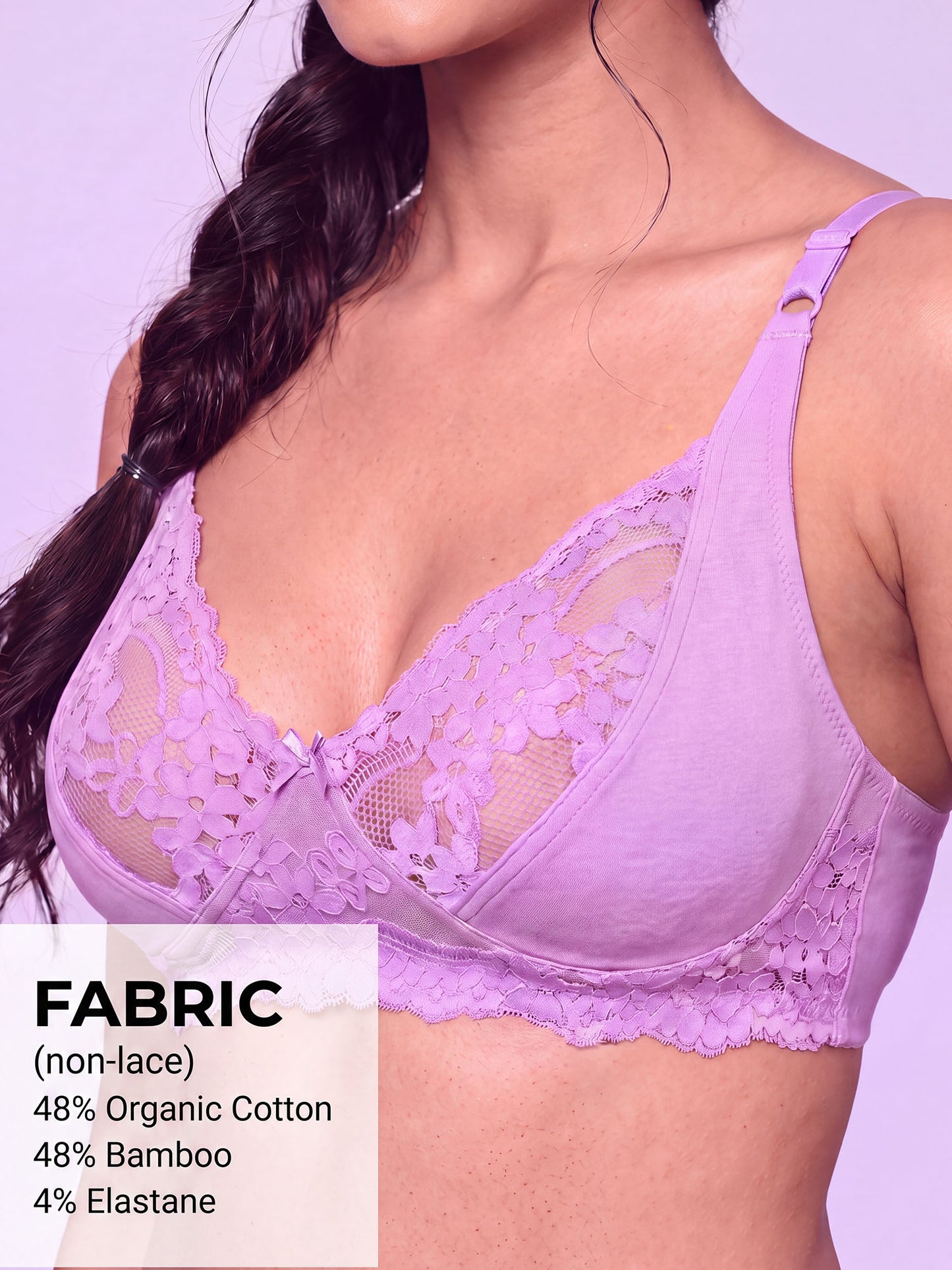Inner Sense Bamboo Organic Cotton Laced non-Padded Bra- ISB019-Violet Tulle