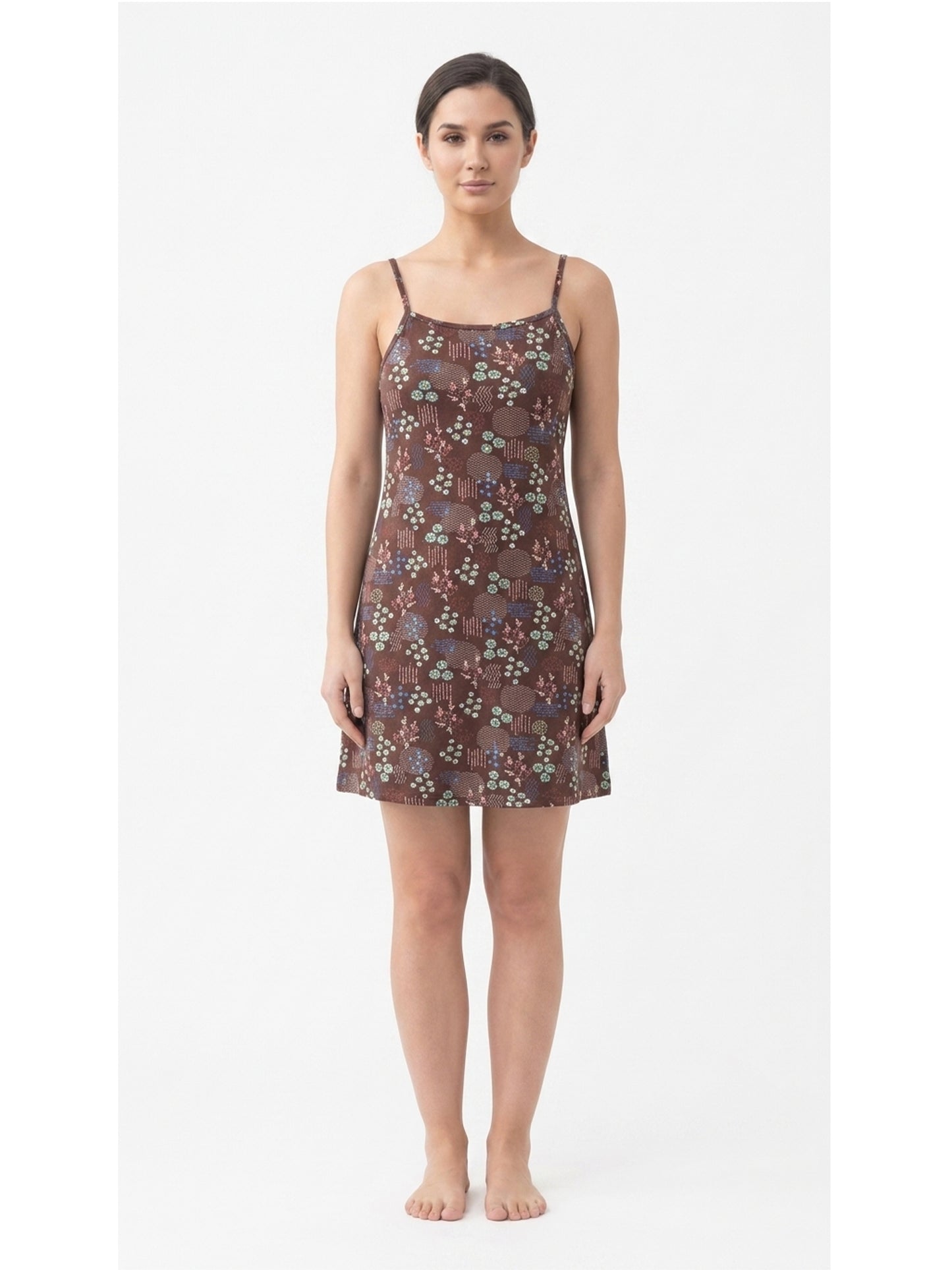 Inner Sense Bamboo Organic Cotton Nightdress-ISL067-Brown Print