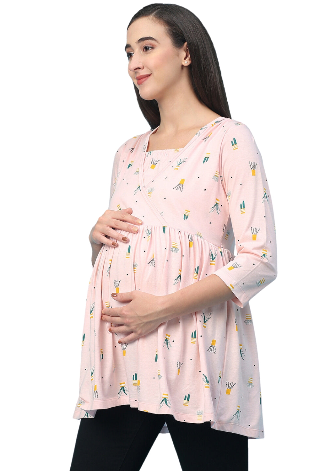 Organic Healthy Full Sleeves Maternity Top_ISML008-Pink Dogwood