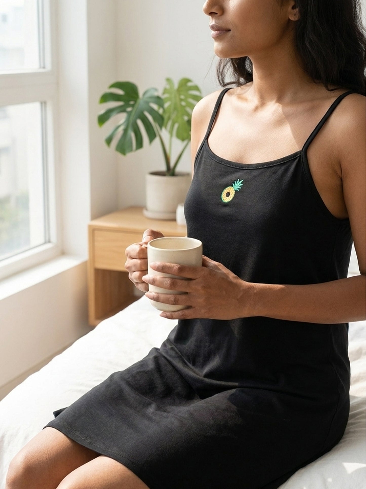 Inner Sense Bamboo Organic Cotton Nightdress-ISL070-Black Pineapple