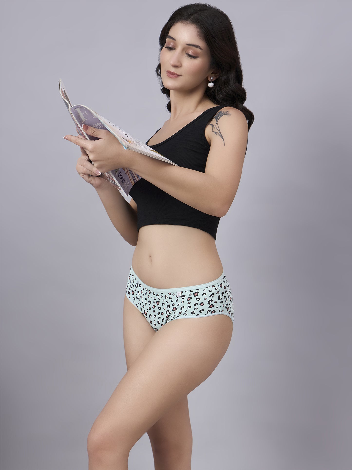 Inner Sense Women Bamboo Medium-Rise Bikini Briefs-ISPB201-Aqua cheetah