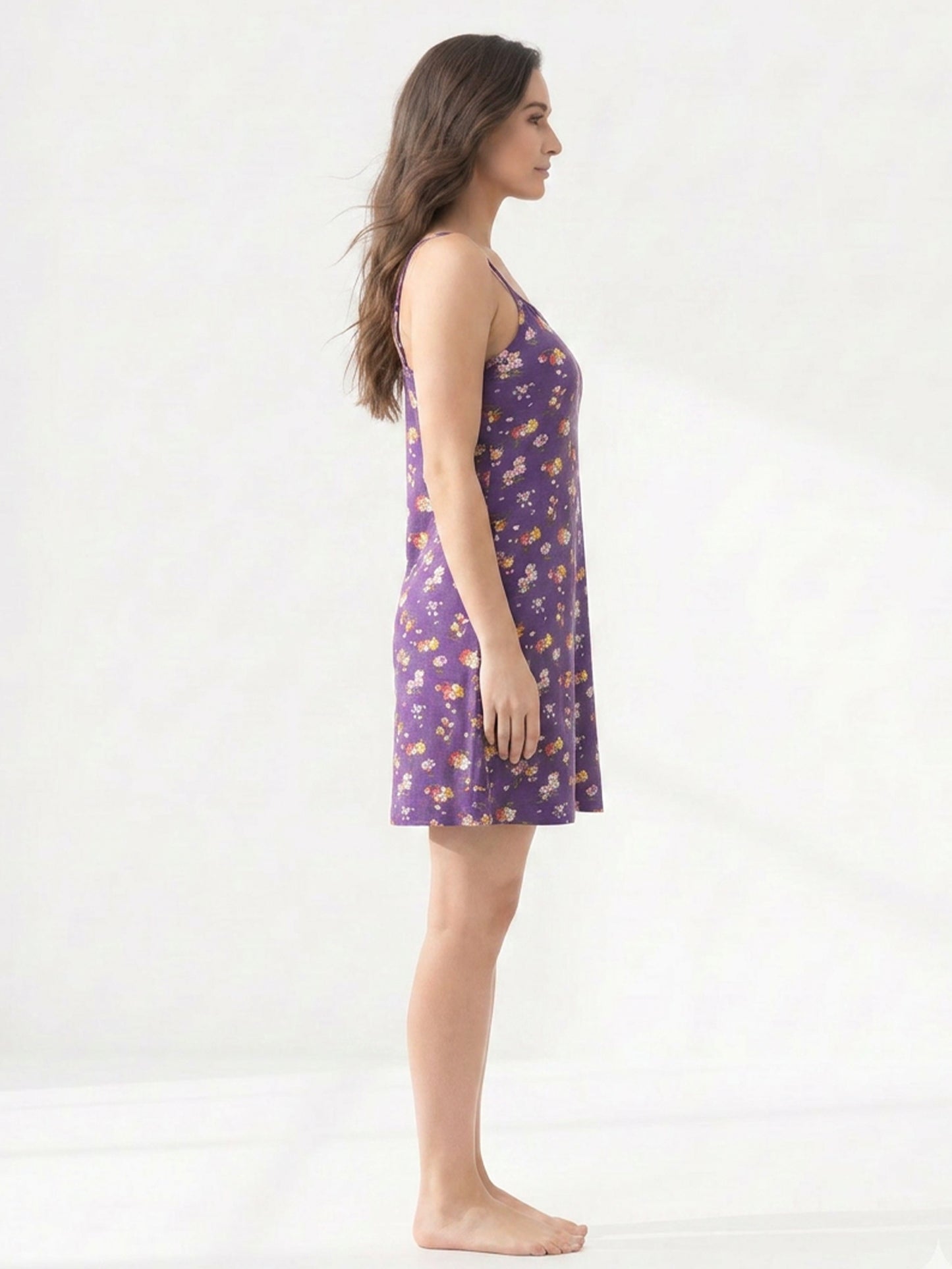 Inner Sense Bamboo Organic Cotton Nightdress-ISL066-Purple Leaf Bunch