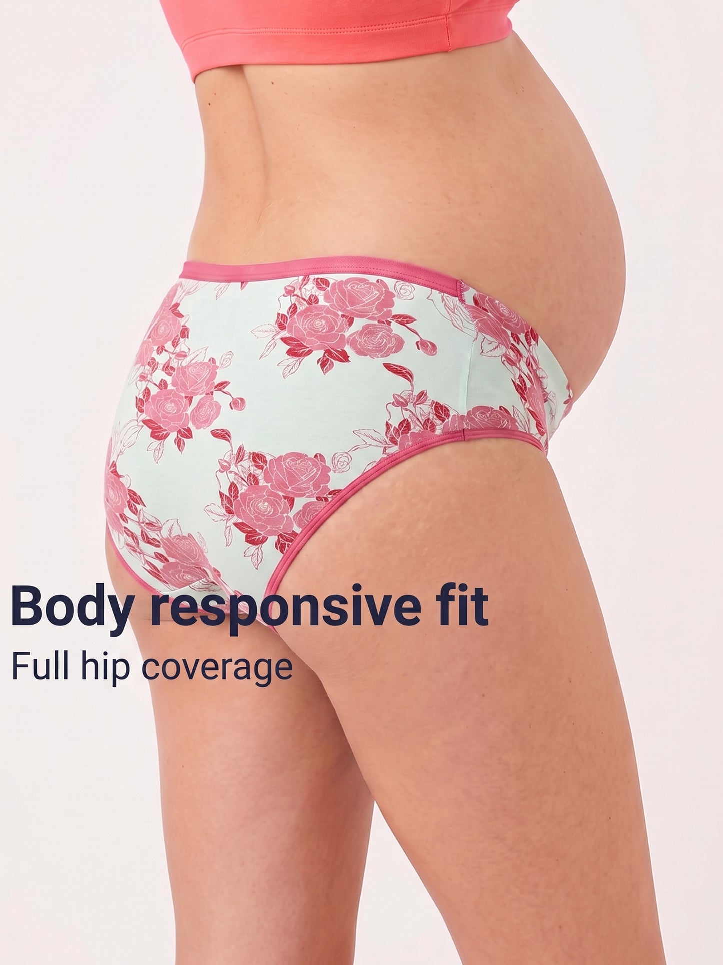 Organic Cotton Antimicrobial Maternity Panty-IMP102-Pink Floral Print_Pink Floral Print-