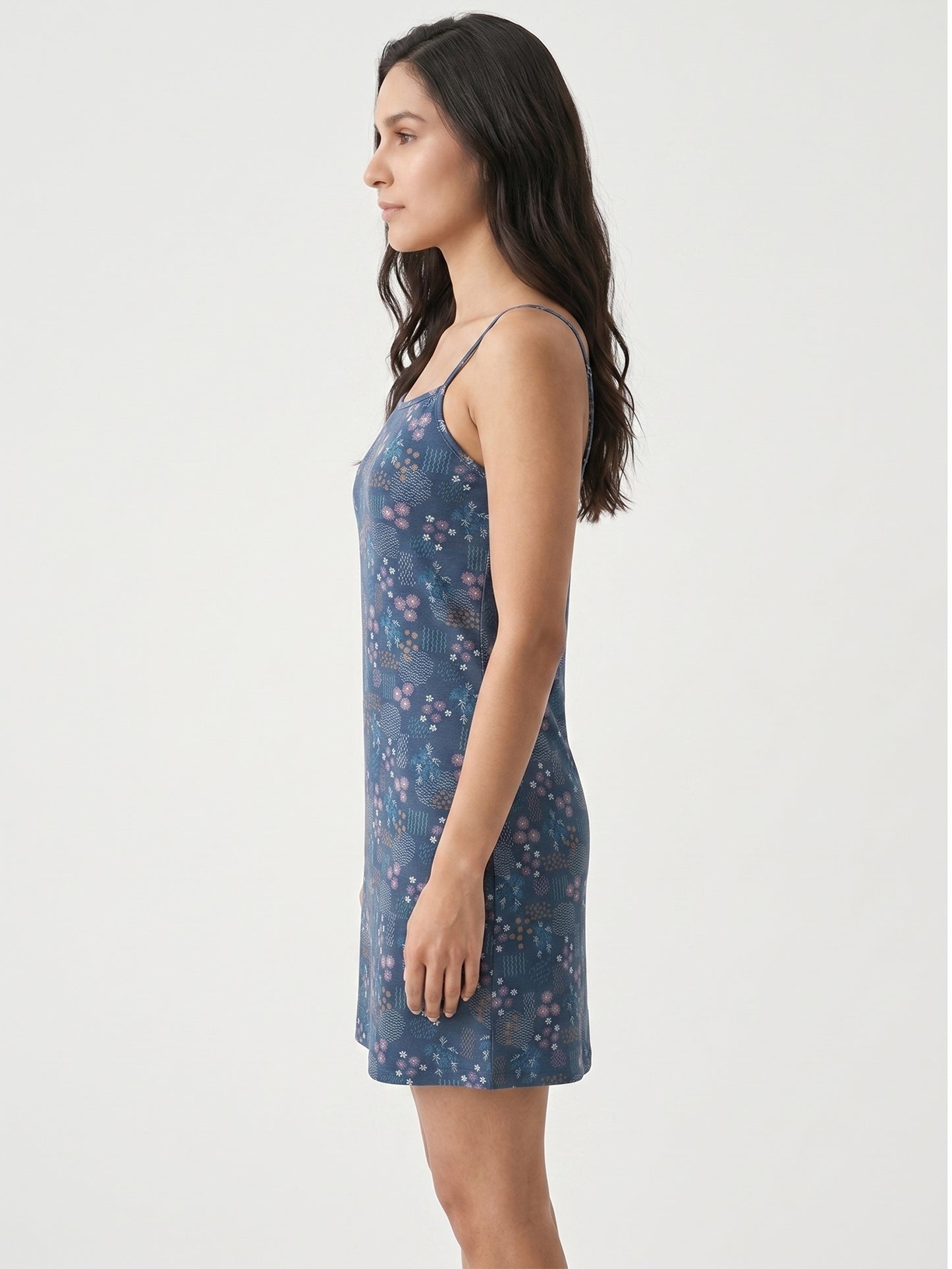 Inner Sense Bamboo Organic Cotton Nightdress-ISL069-Navy Flower