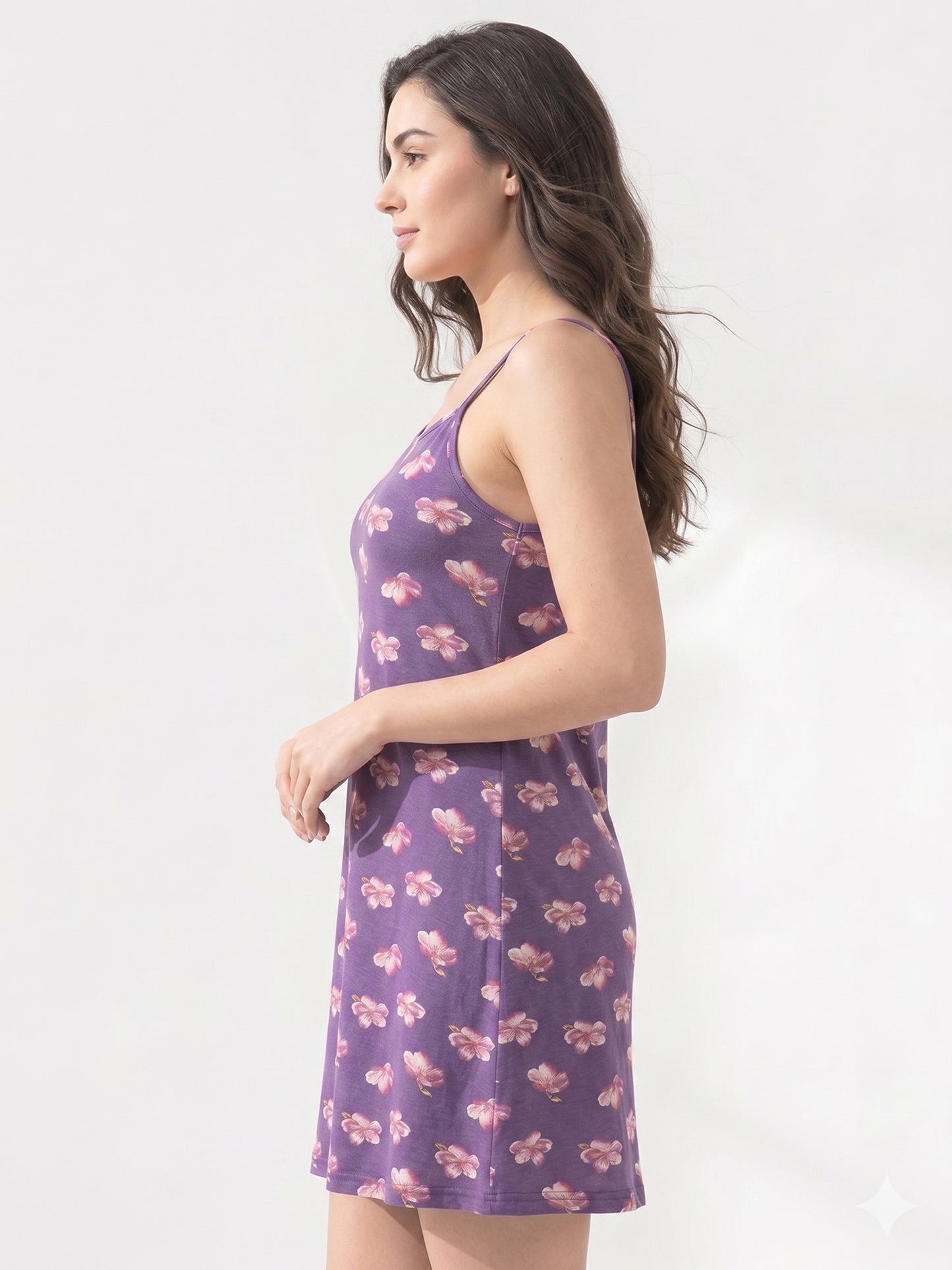 Inner Sense Bamboo Organic Cotton Nightdress-ISL068-Purple Flower
