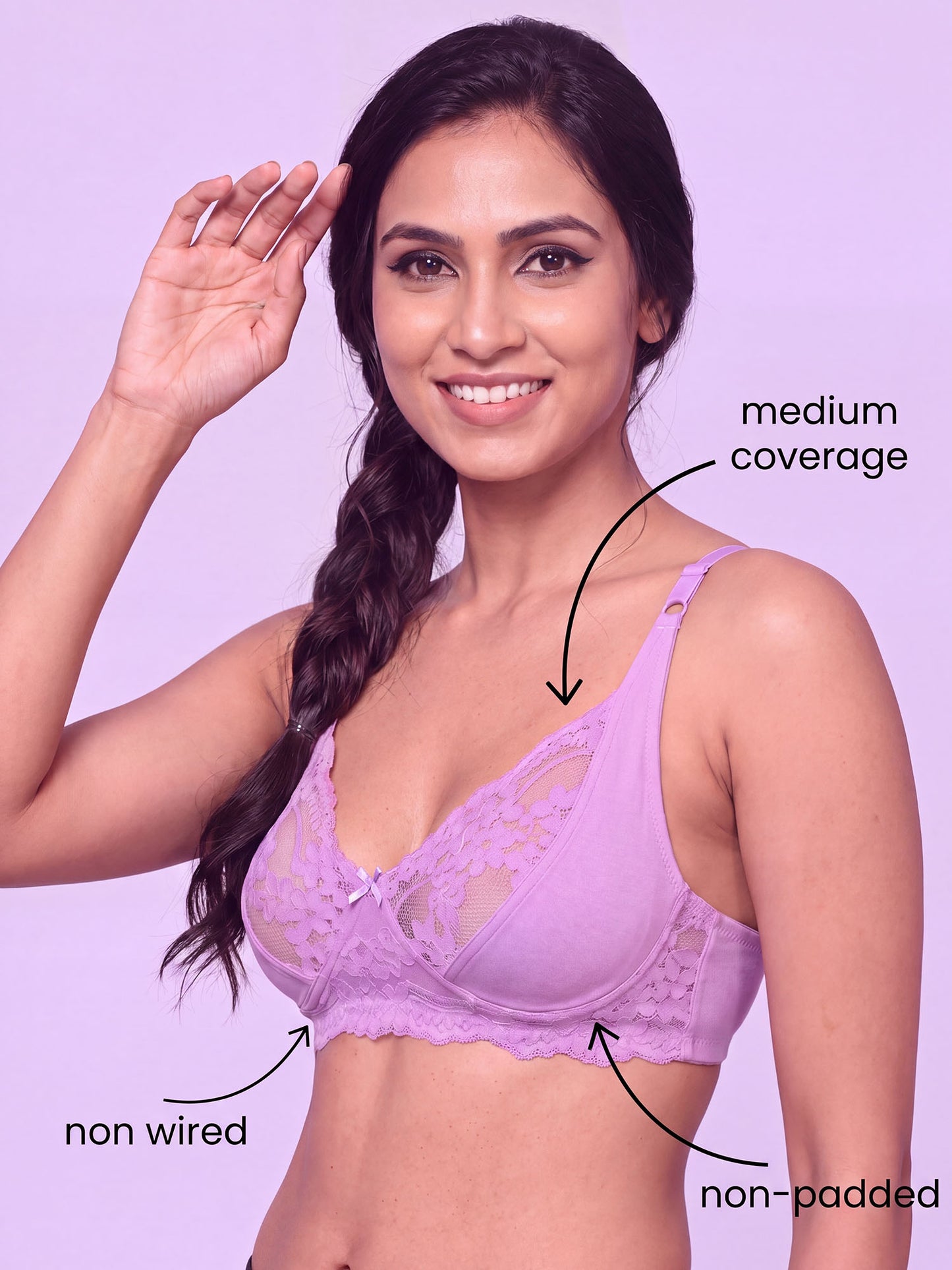Inner Sense Bamboo Organic Cotton Laced non-Padded Bra- ISB019-Violet Tulle