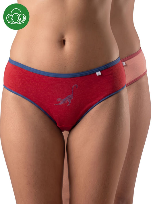 Inner Sense Women Bamboo Medium-Rise Pack of 2 Bikini Briefs-ISP040-Pointsetia_Peachy Pink