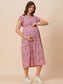 Organic Cotton Long Length Maternity Dress with Flutter sleeves ISML024-Pink Flowerburst-